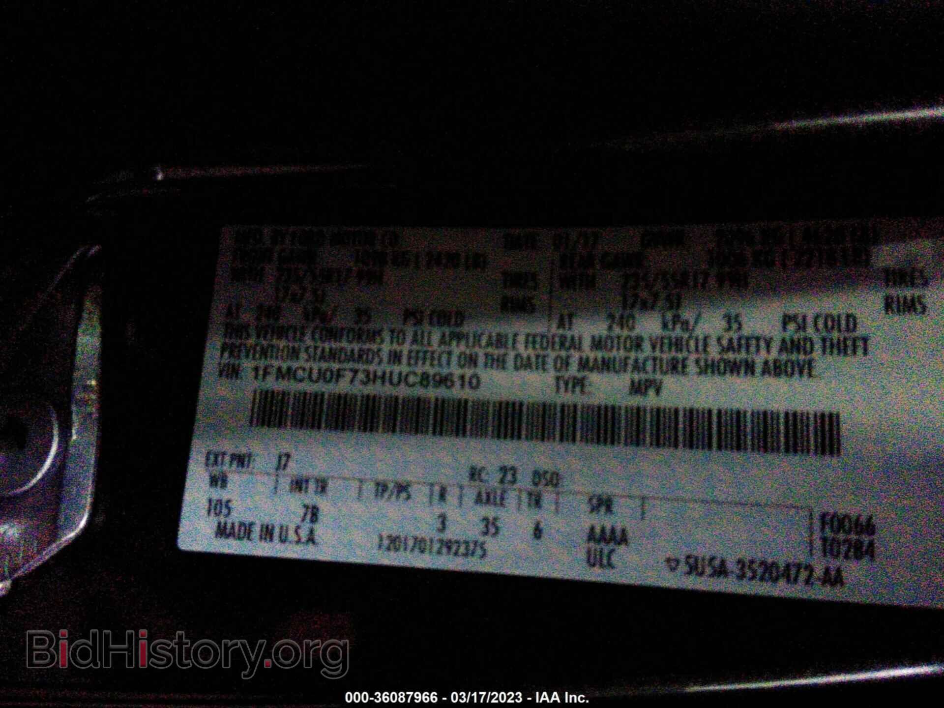 2017 FORD ESCAPE - VIN: 1FMCU0F73HUC89610 - Photo 9