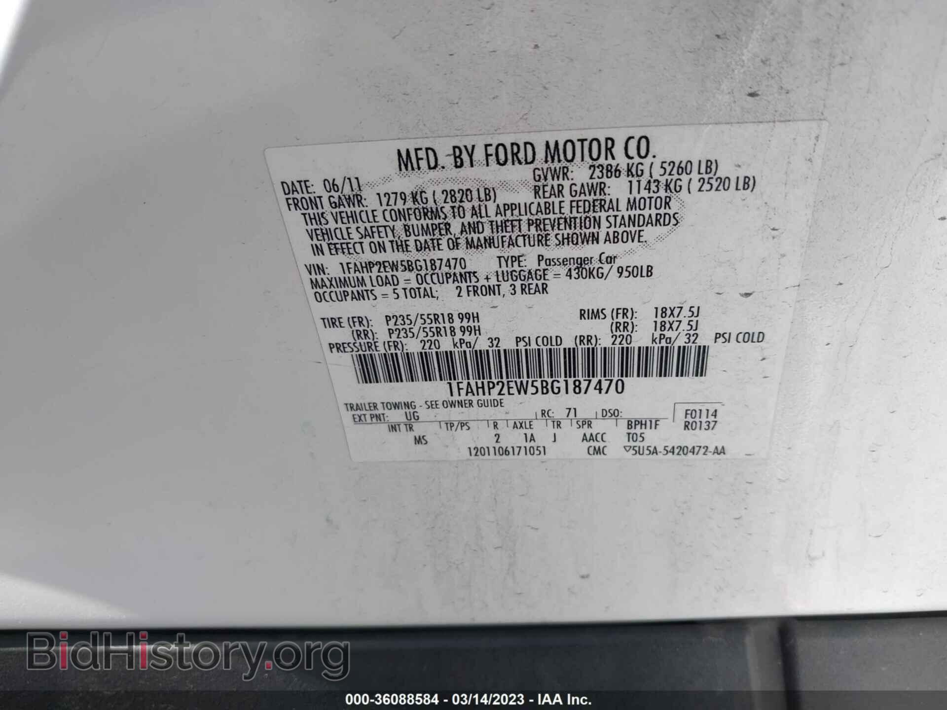2011 FORD TAURUS - VIN: 1FAHP2EW5BG187470 - Фото 9