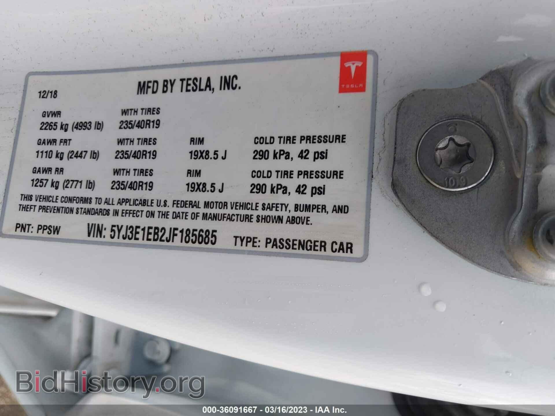 2018 TESLA MODEL 3 - VIN: 5YJ3E1EB2JF185685 - Фото 9