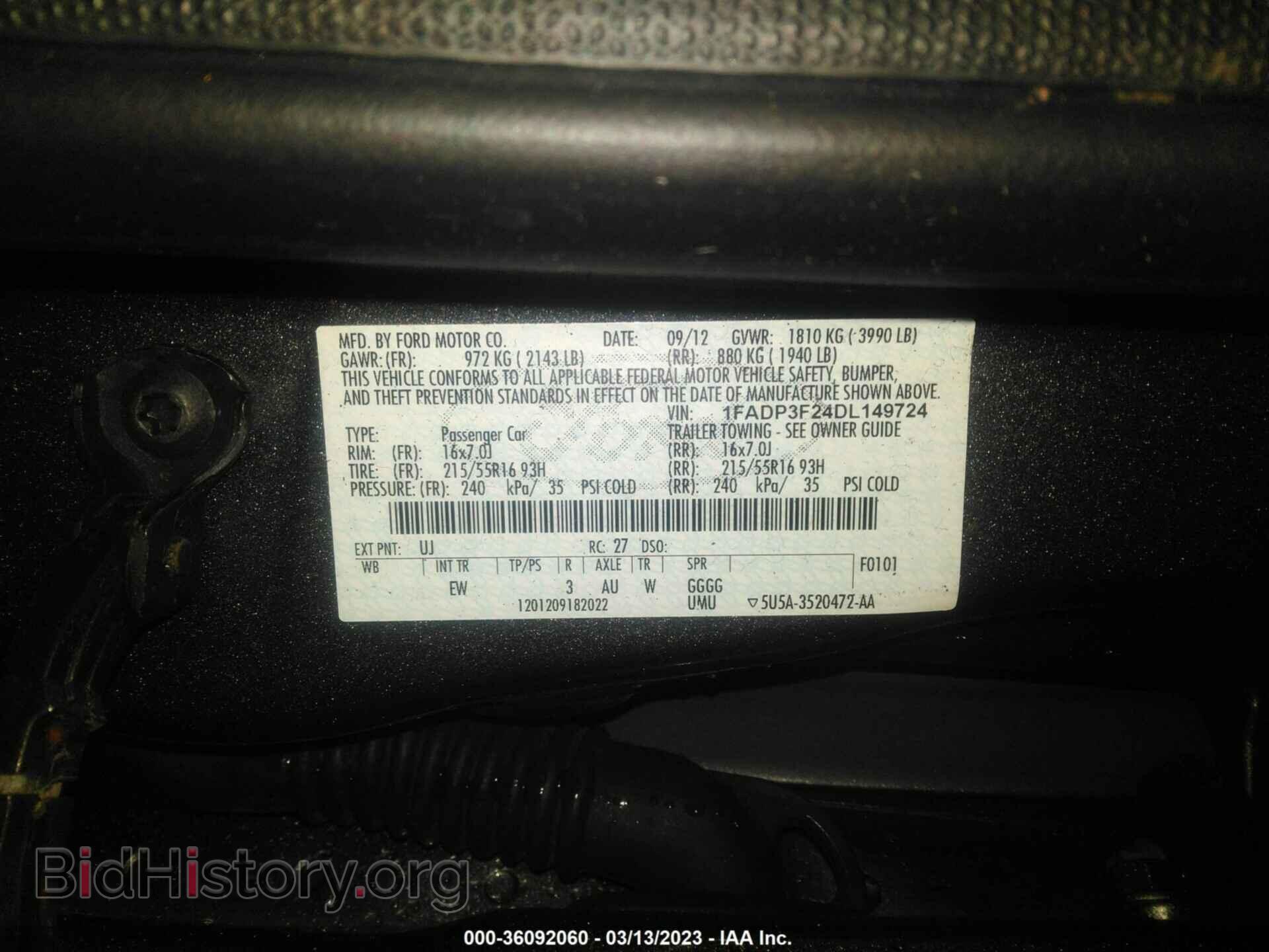 2013 FORD FOCUS - VIN: 1FADP3F24DL149724 - Фото 9
