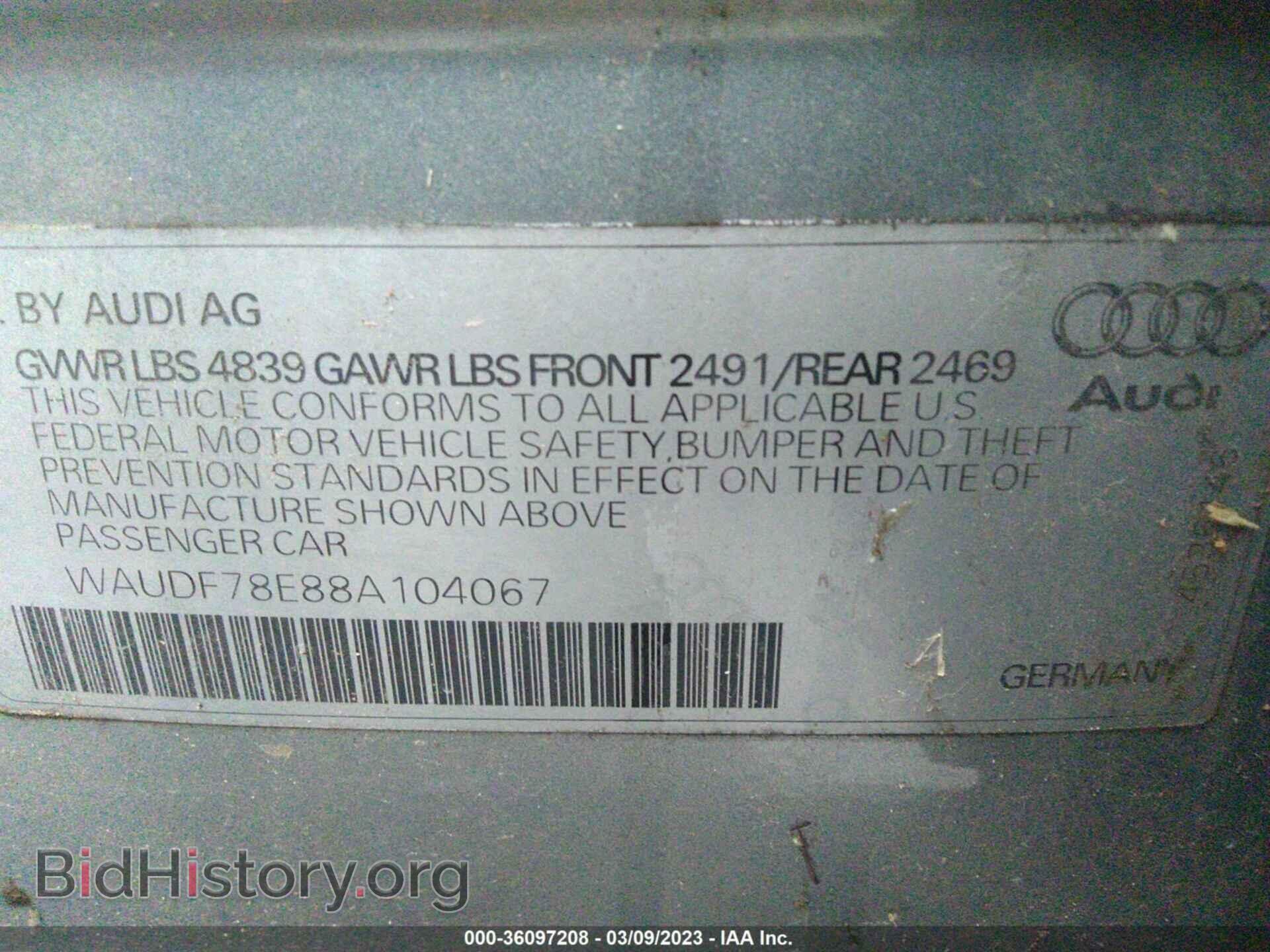 2008 AUDI A4 - VIN: WAUDF78E88A104067 - Фото 9