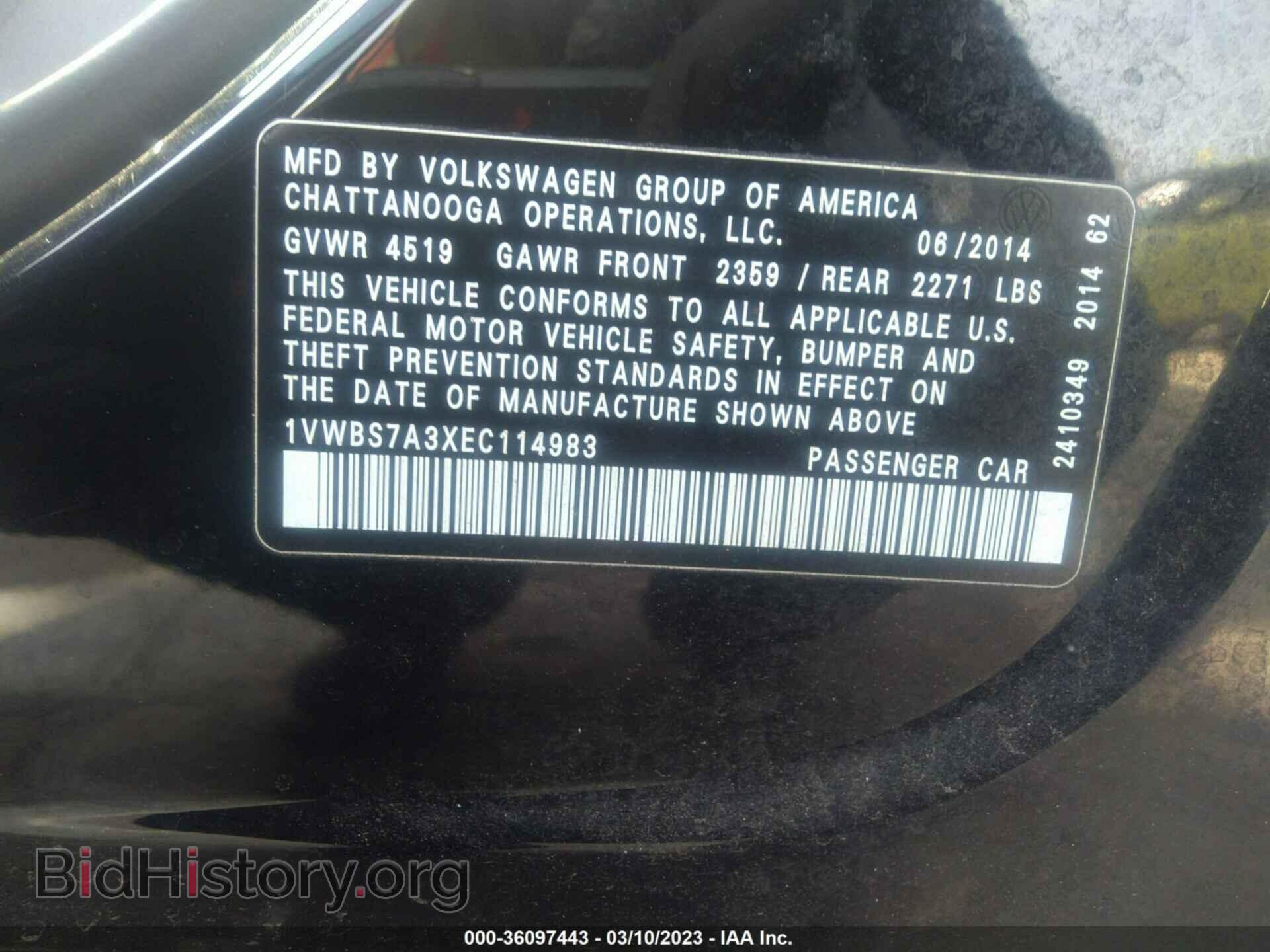 2014 VOLKSWAGEN PASSAT - VIN: 1VWBS7A3XEC114983 - Фото 9