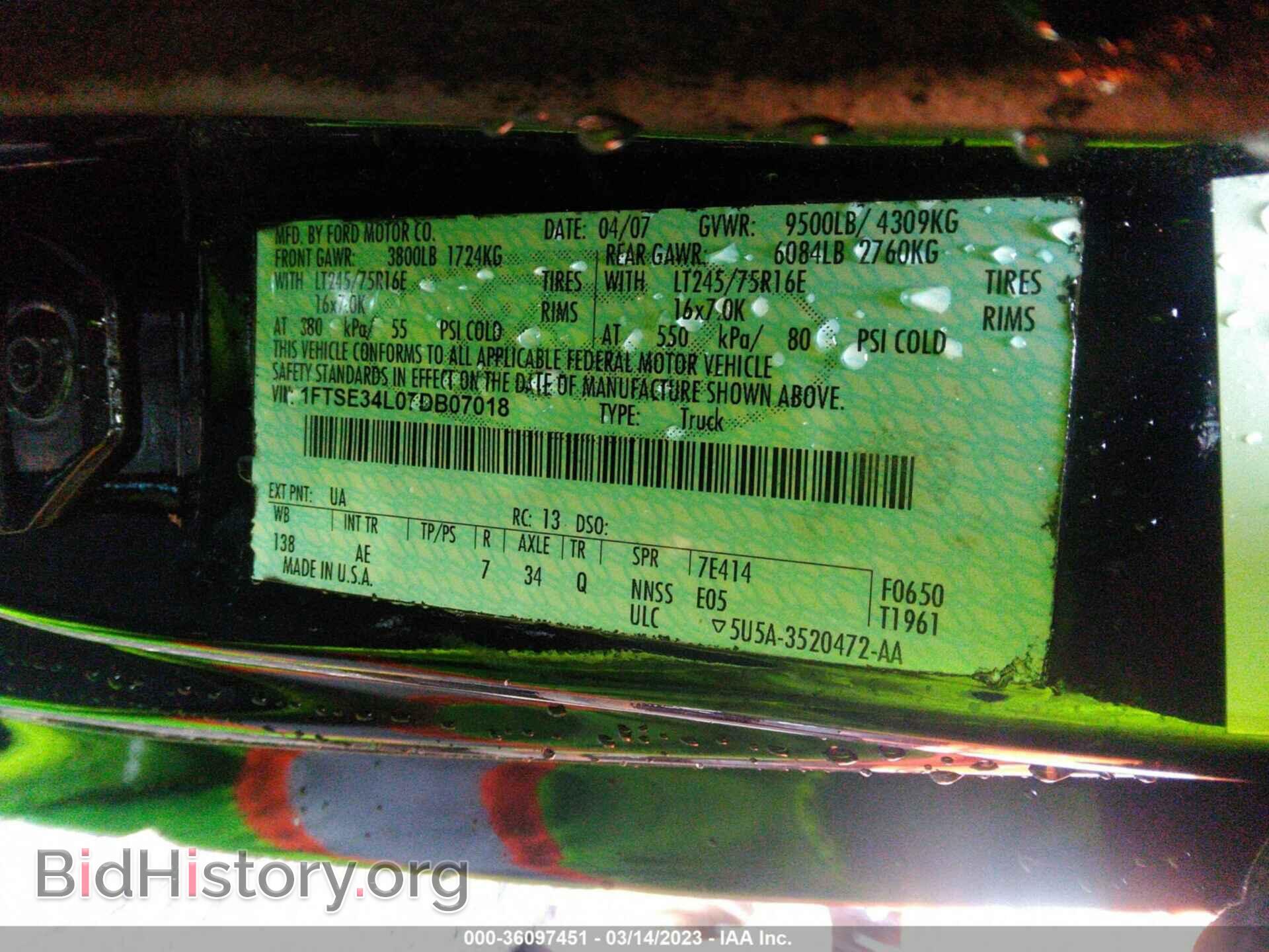 2007 FORD ECONOLINE CARGO VAN - VIN: 1FTSE34L07DB07018 - Фото 9