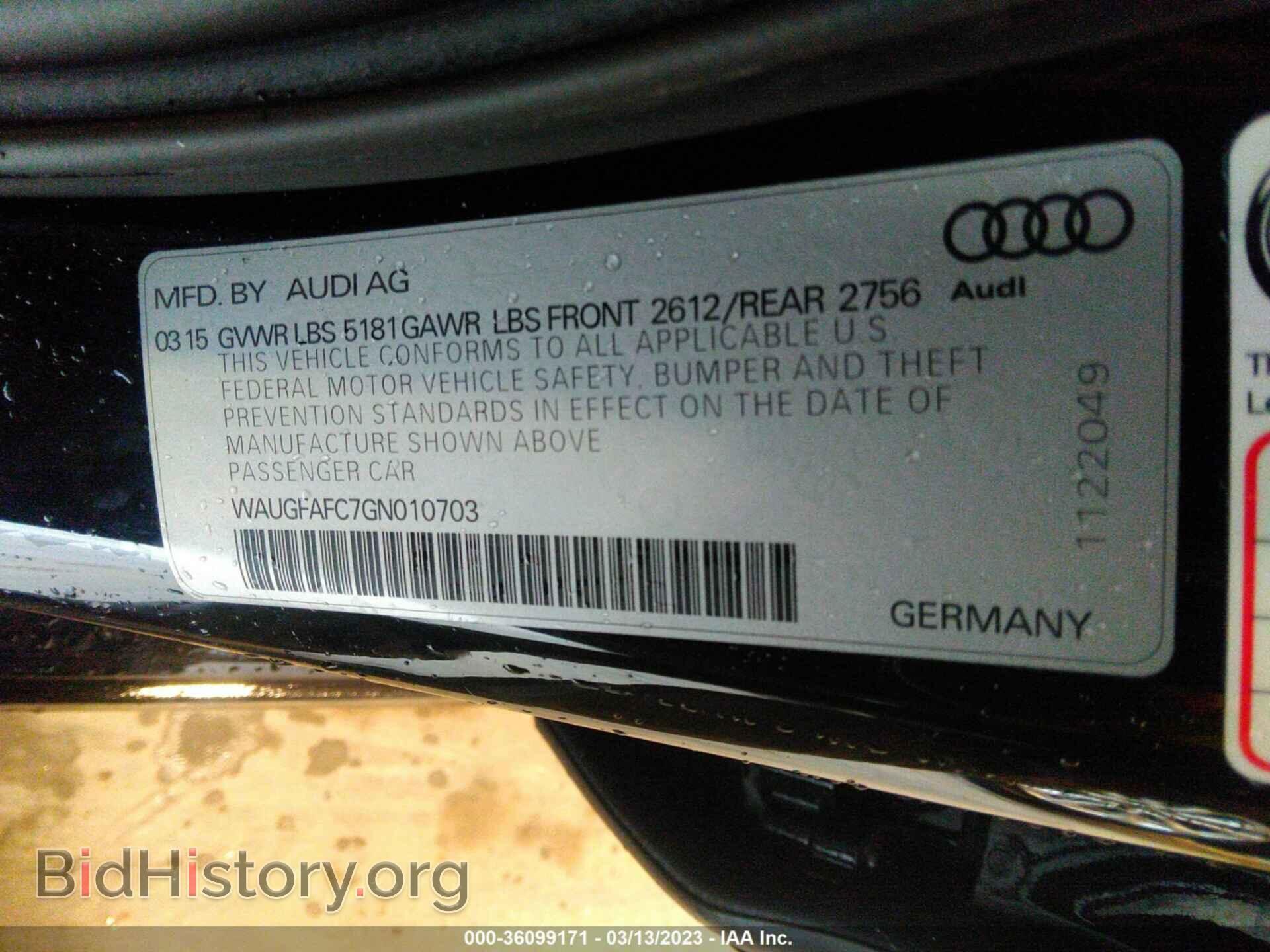 2016 AUDI A6 - VIN: WAUGFAFC7GN010703 - Фото 9