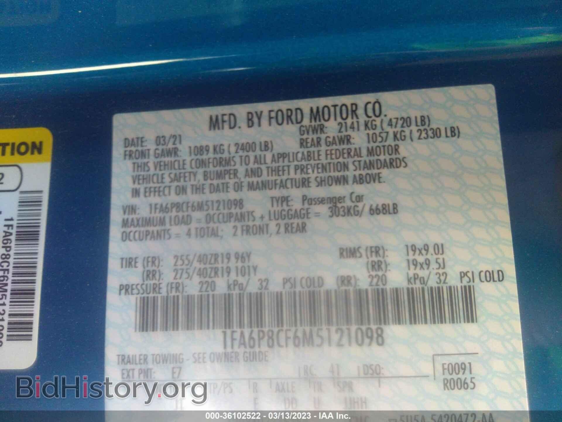 2021 FORD MUSTANG - VIN: 1FA6P8CF6M5121098 - Фото 9
