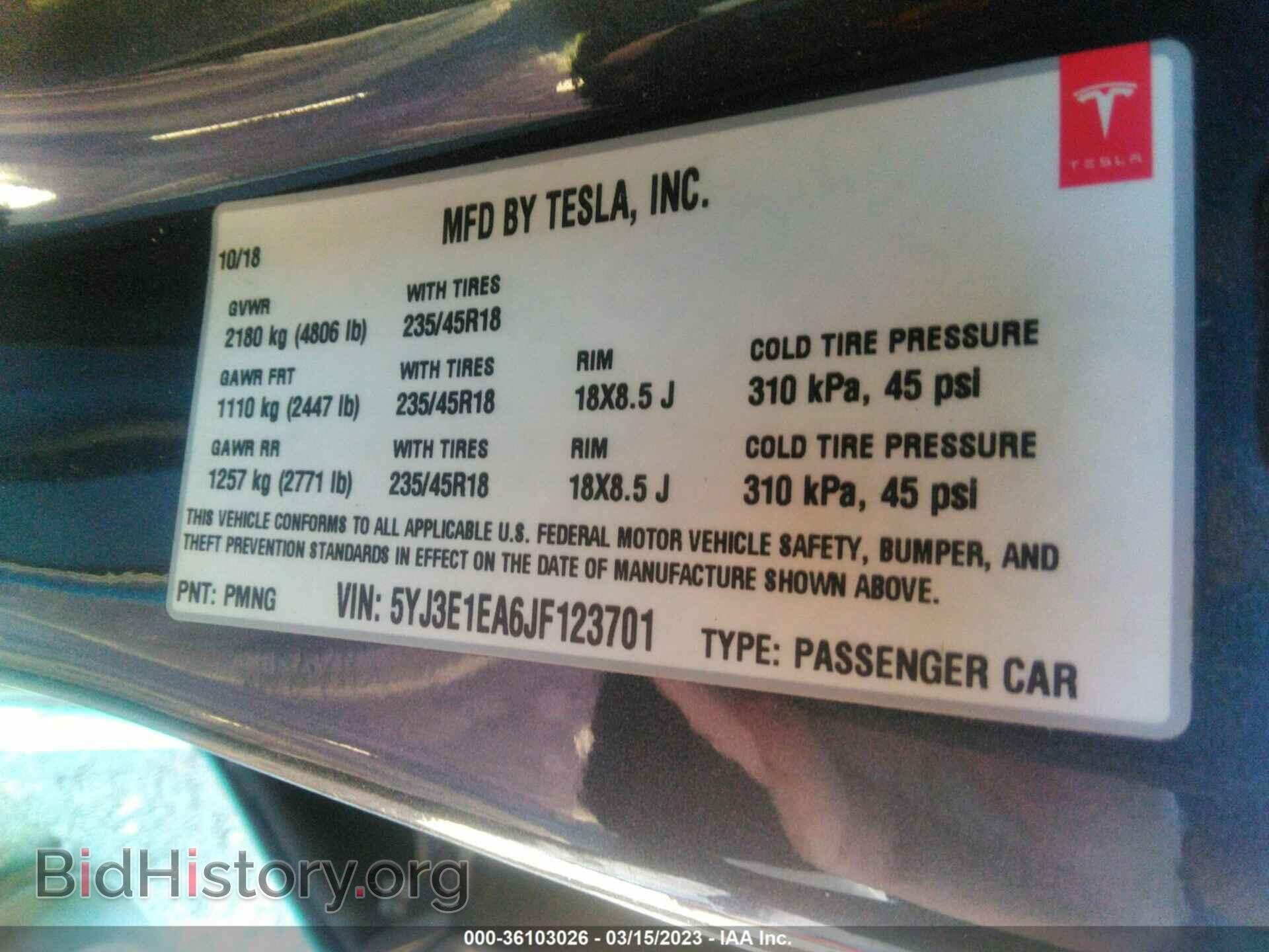 2018 TESLA MODEL 3 - VIN: 5YJ3E1EA6JF123701 - Photo 9