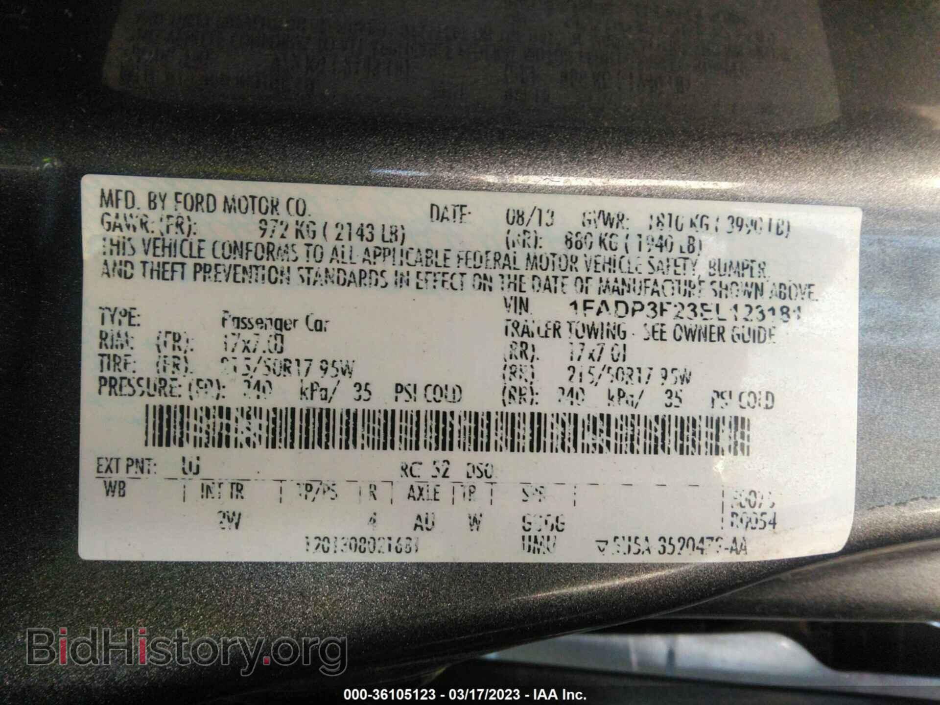 2014 FORD FOCUS - VIN: 1FADP3F23EL123181 - Фото 9