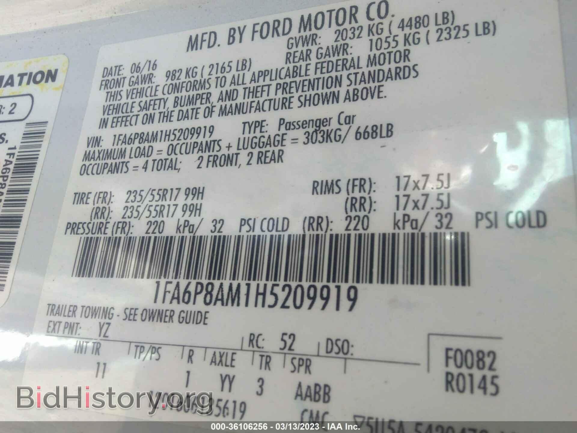 2017 FORD MUSTANG - VIN: 1FA6P8AM1H5209919 - Фото 9