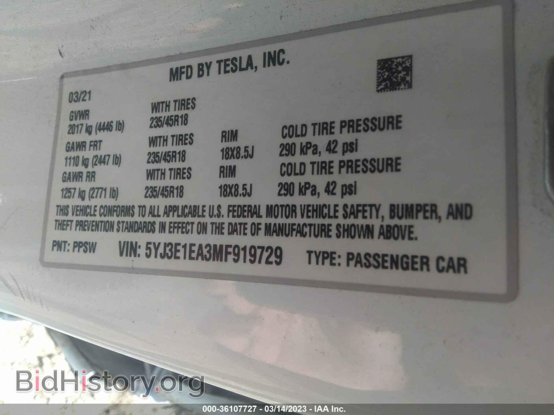 2021 TESLA MODEL 3 - VIN: 5YJ3E1EA3MF919729 - Фото 9
