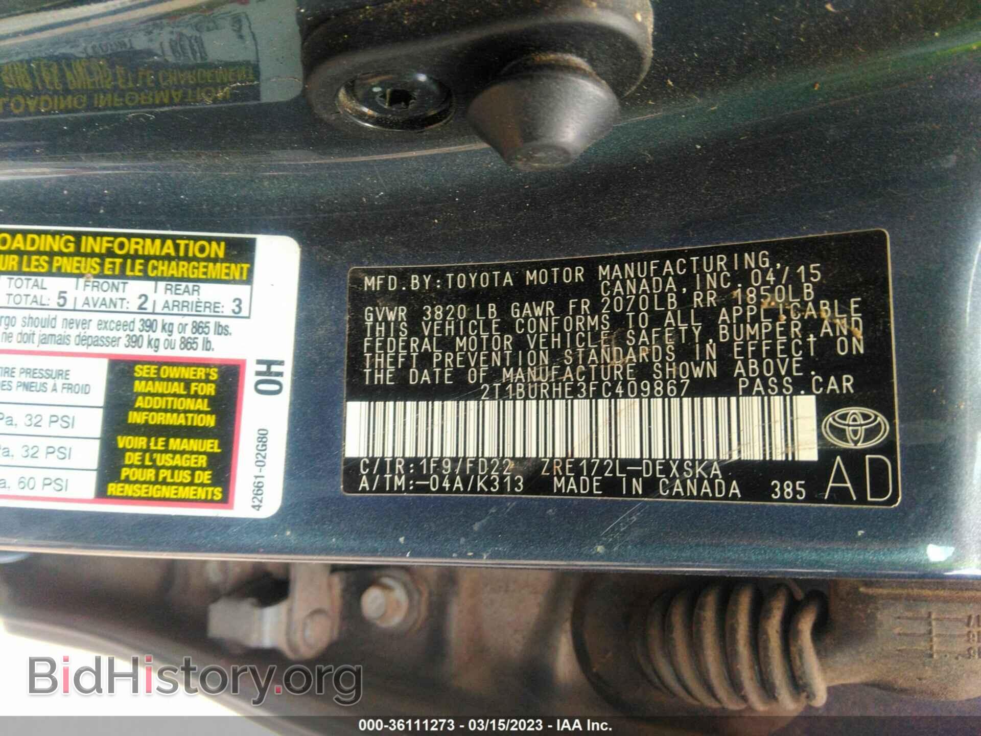 2015 TOYOTA COROLLA - VIN: 2T1BURHE3FC409867 - Photo 9
