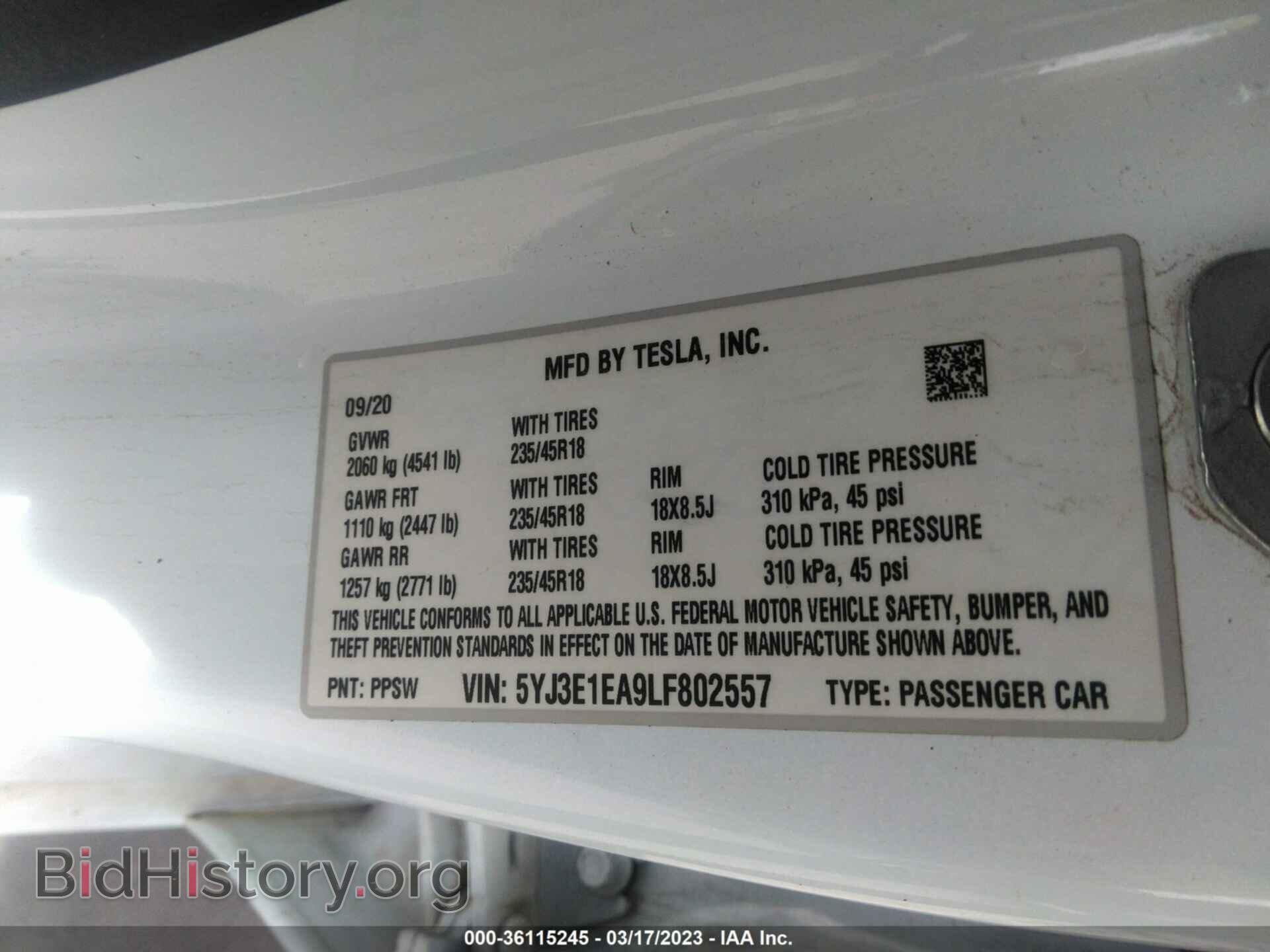 2020 TESLA MODEL 3 - VIN: 5YJ3E1EA9LF802557 - Фото 9