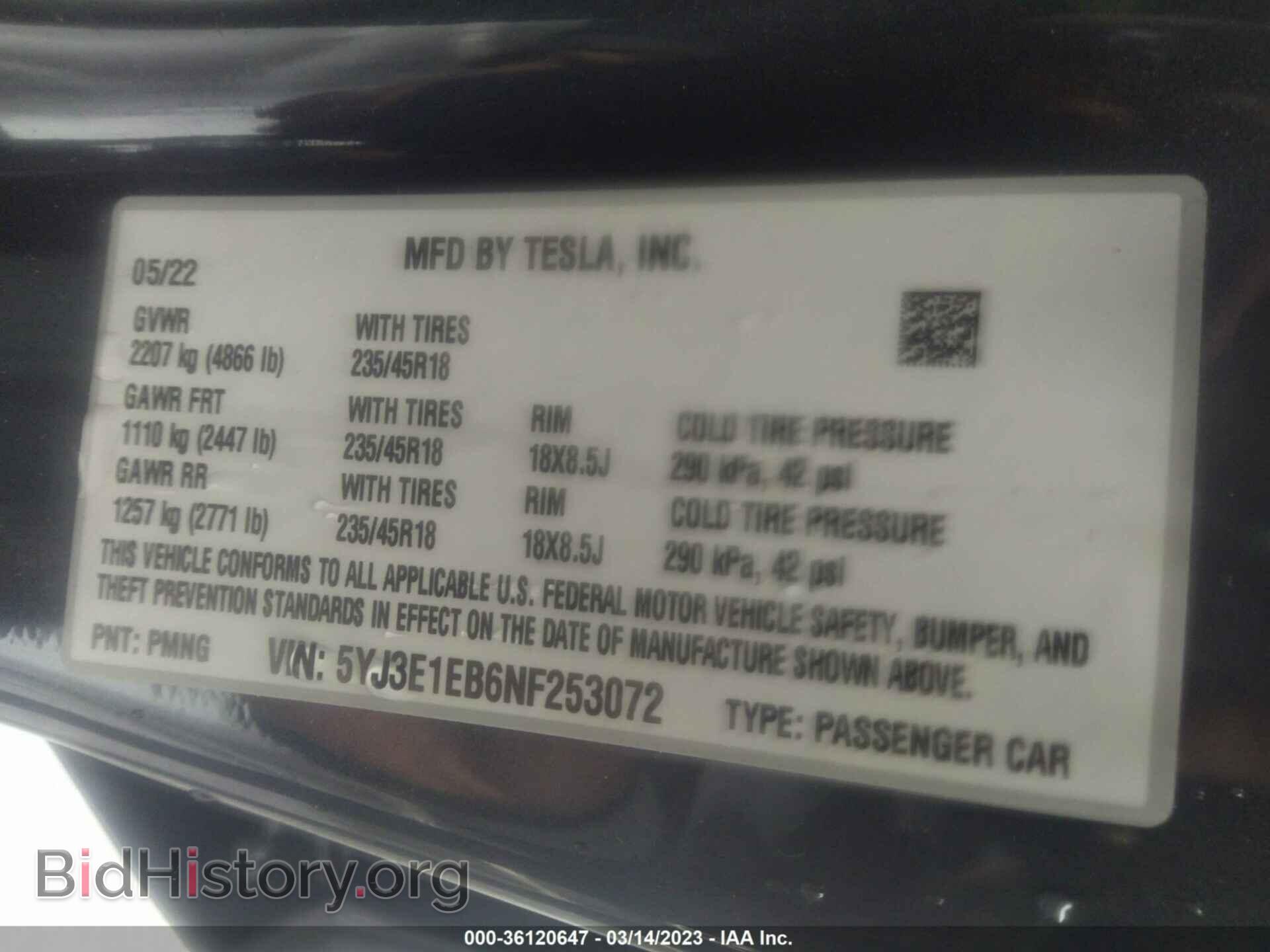 2022 TESLA MODEL 3 - VIN: 5YJ3E1EB6NF253072 - Фото 9