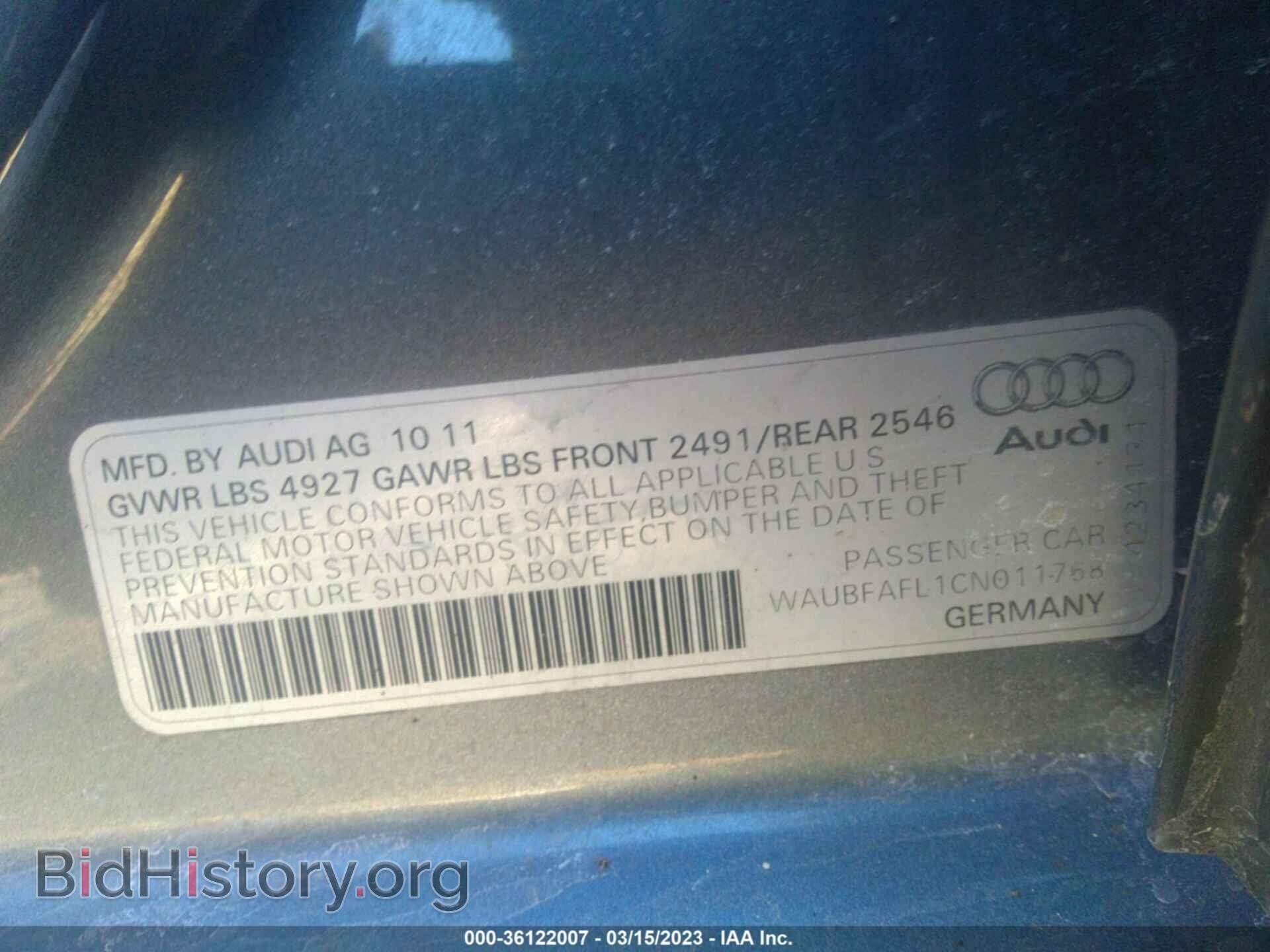 2012 AUDI A4 - VIN: WAUBFAFL1CN011768 - Фото 9