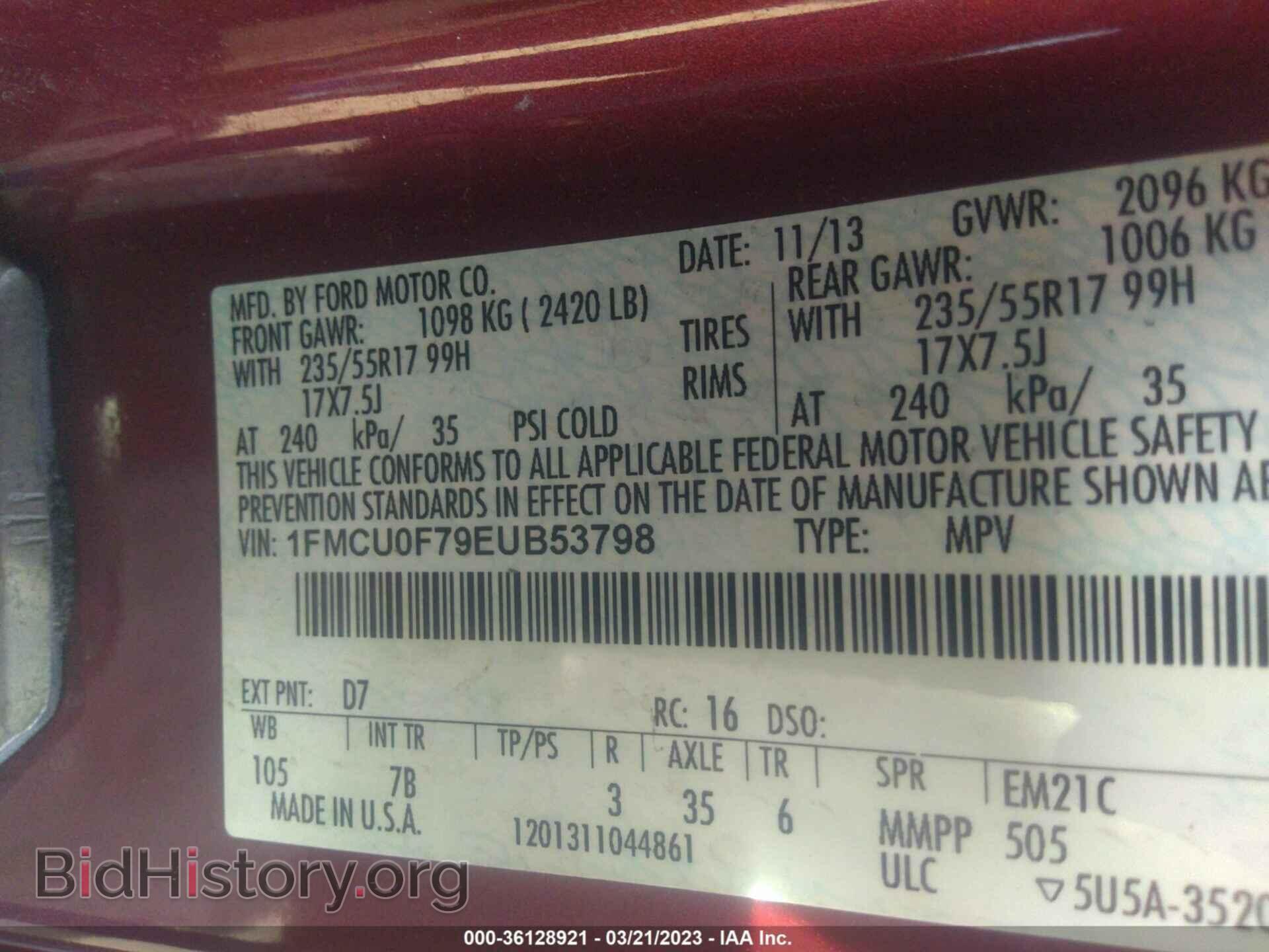 2014 FORD ESCAPE - VIN: 1FMCU0F79EUB53798 - Фото 9