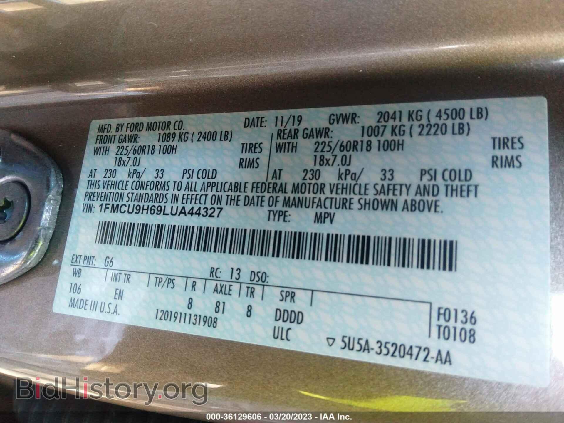 2020 FORD ESCAPE - VIN: 1FMCU9H69LUA44327 - Фото 9