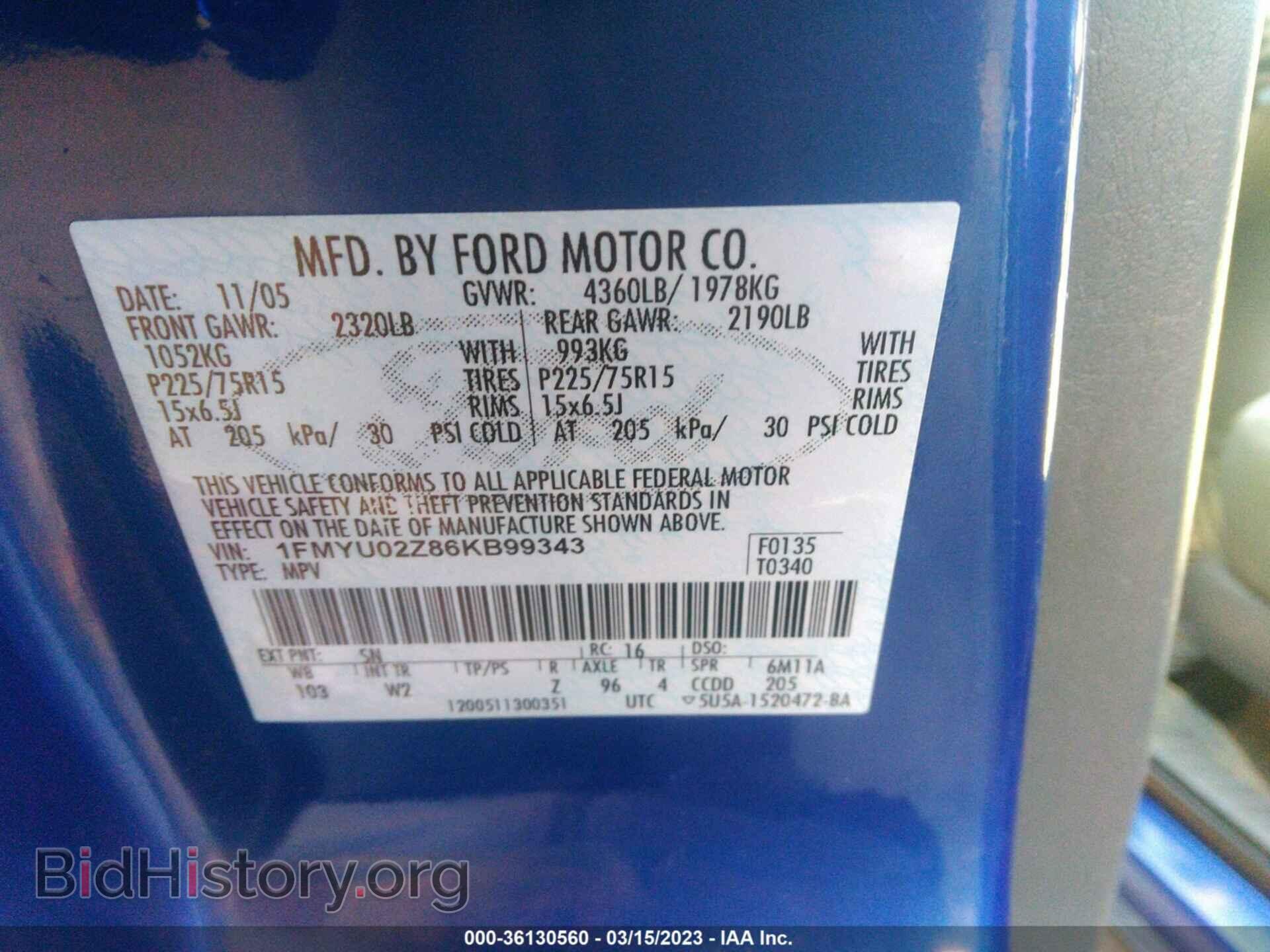 2006 FORD ESCAPE - VIN: 1FMYU02Z86KB99343 - Фото 9