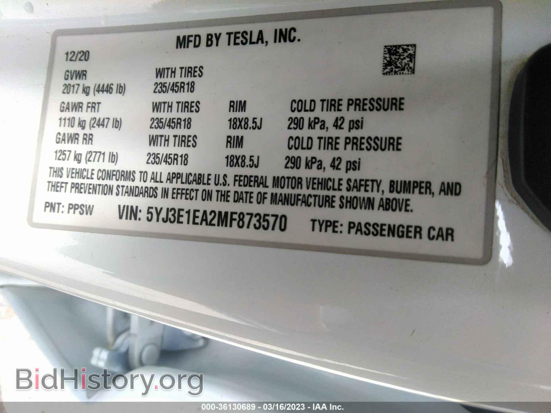 2021 TESLA MODEL 3 - VIN: 5YJ3E1EA2MF873570 - Фото 9