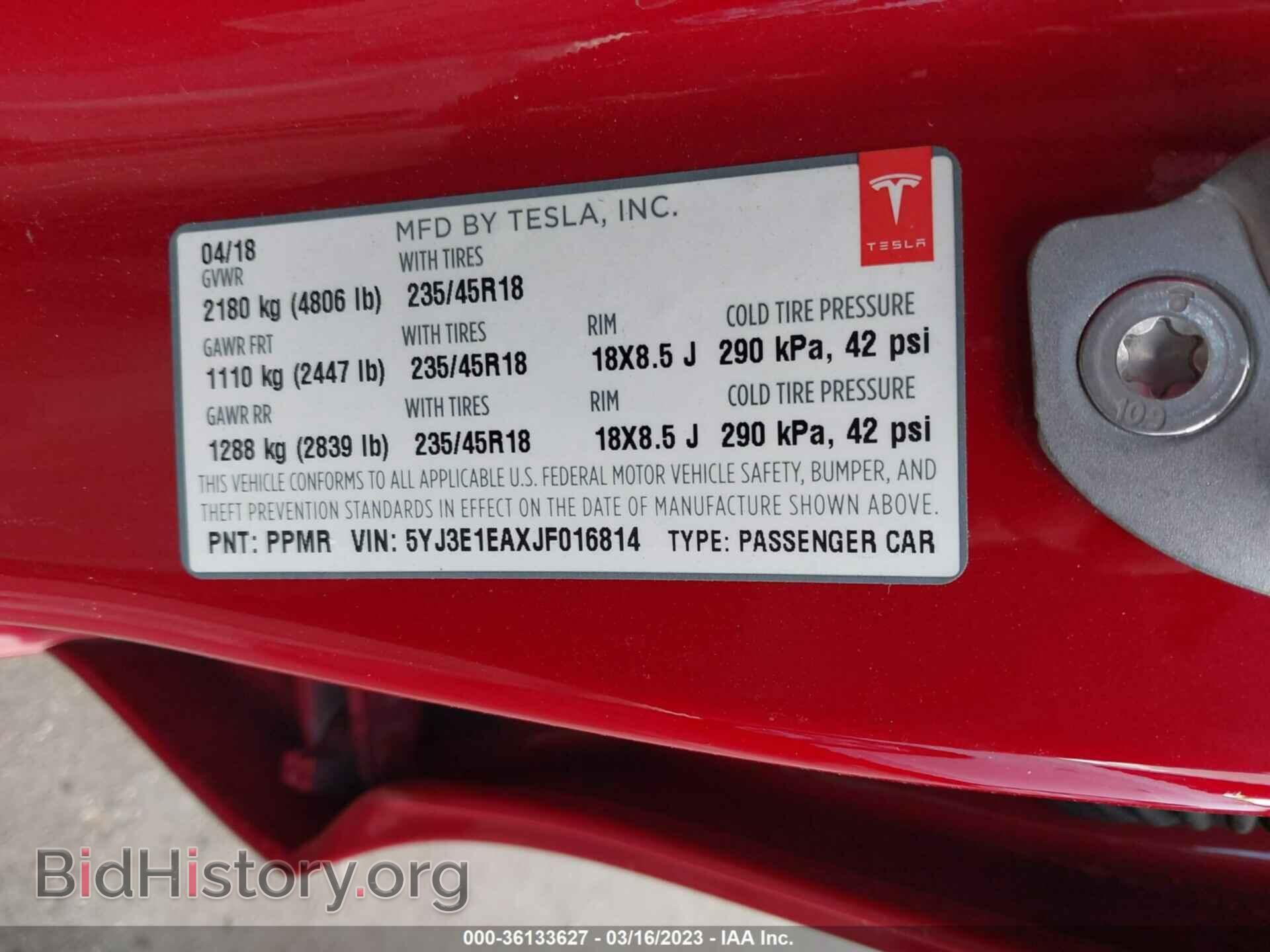 2018 TESLA MODEL 3 - VIN: 5YJ3E1EAXJF016814 - Фото 9