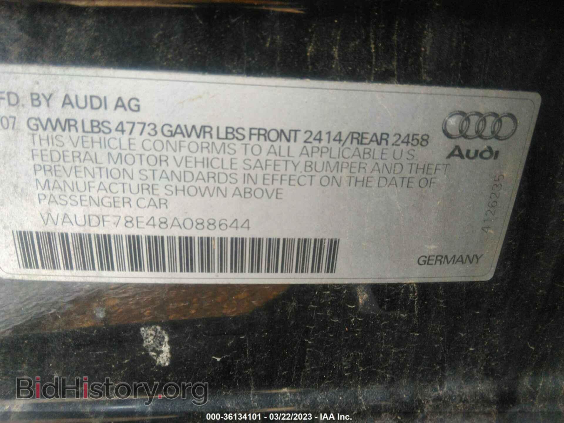 2008 AUDI A4 - VIN: WAUDF78E48A088644 - Фото 9