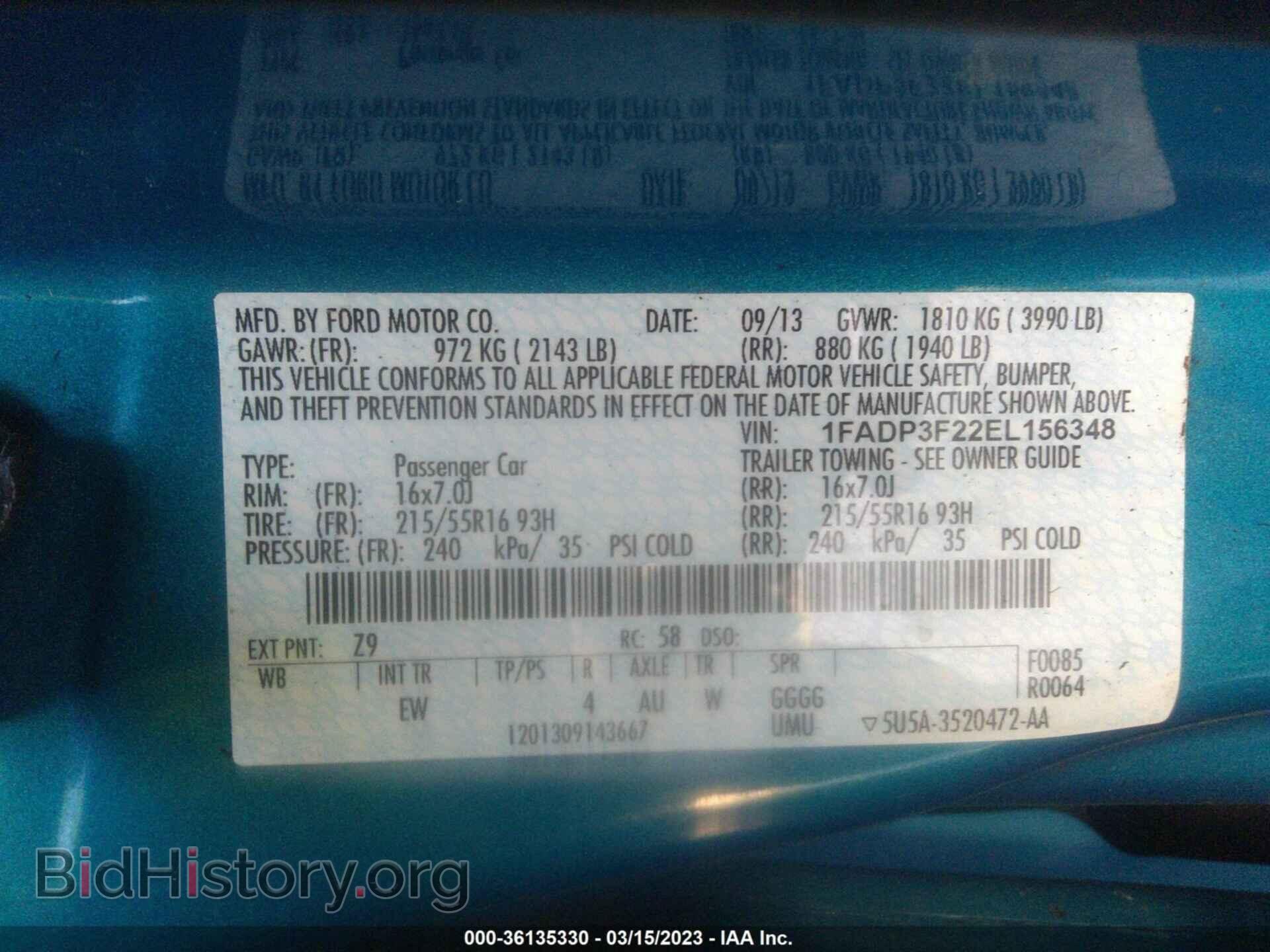 2014 FORD FOCUS - VIN: 1FADP3F22EL156348 - Фото 9