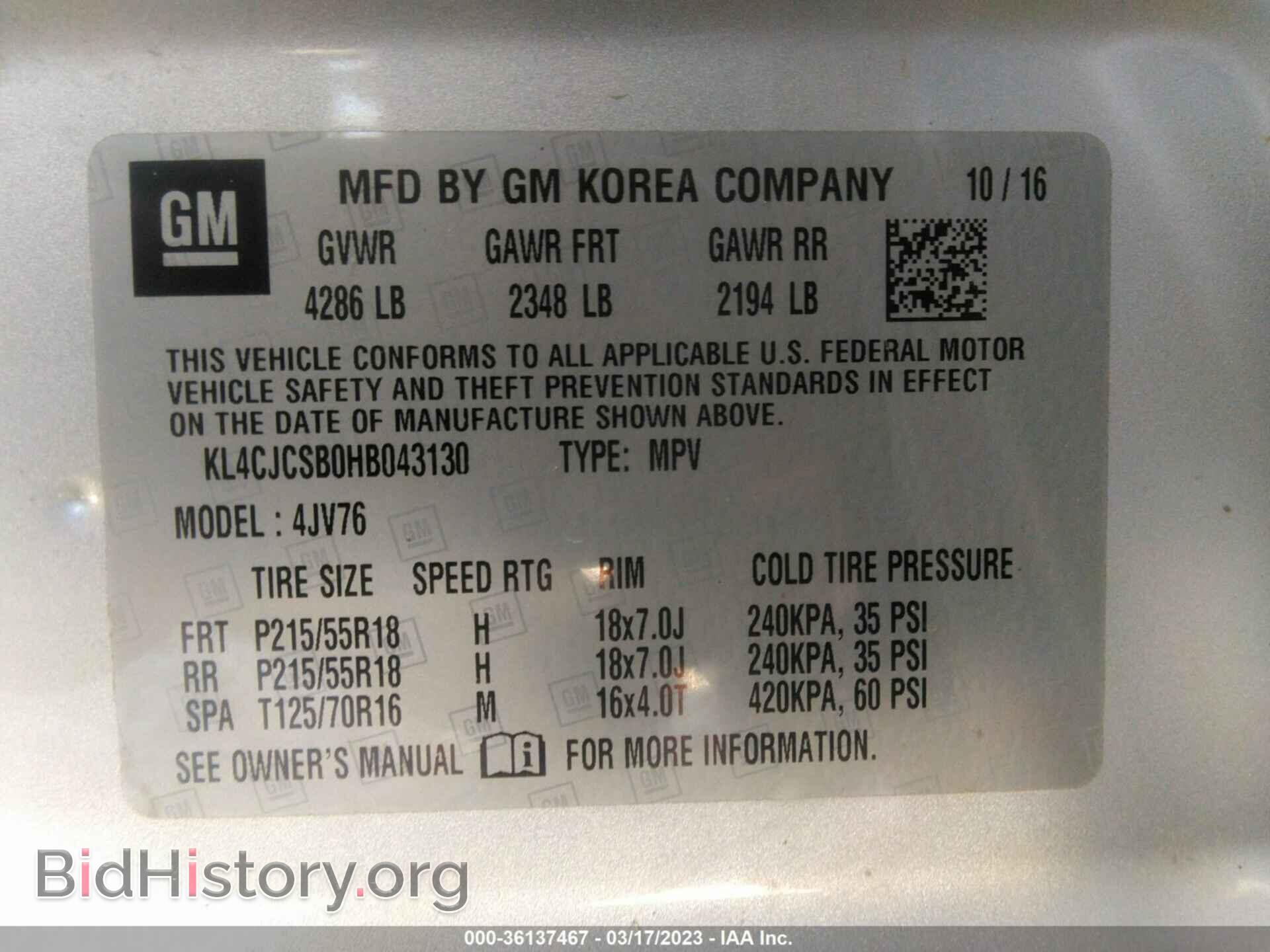 2017 BUICK ENCORE - VIN: KL4CJCSB0HB043130 - Photo 9
