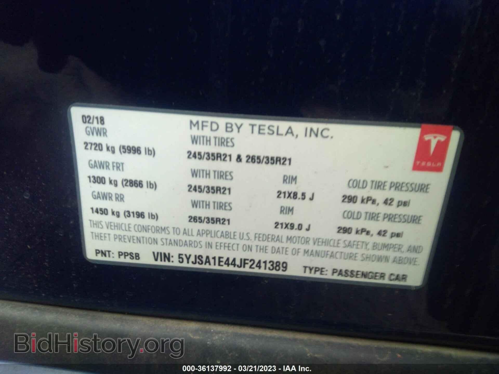 2018 TESLA MODEL S - VIN: 5YJSA1E44JF241389 - Photo 9