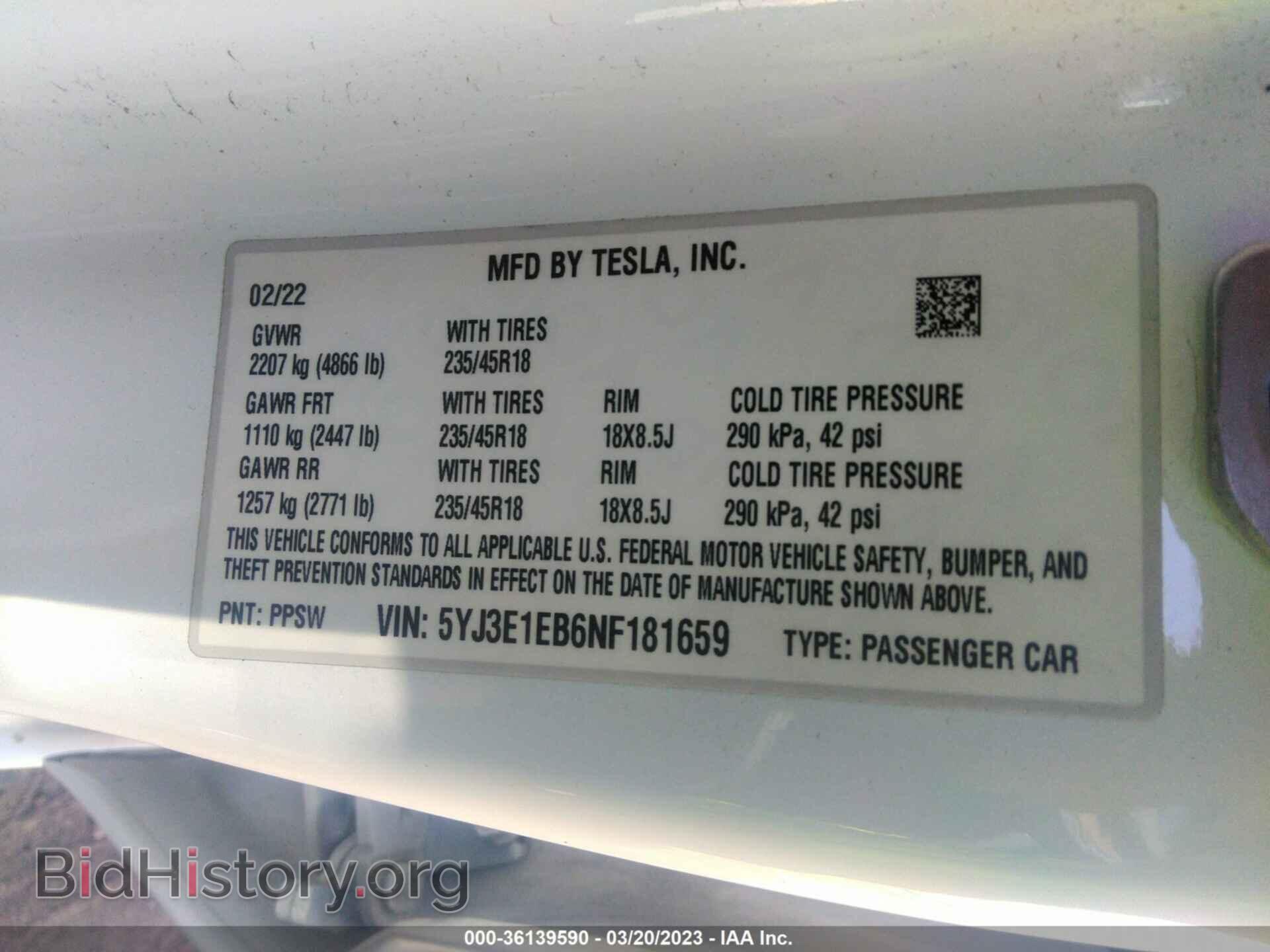 2022 TESLA MODEL 3 - VIN: 5YJ3E1EB6NF181659 - Photo 9