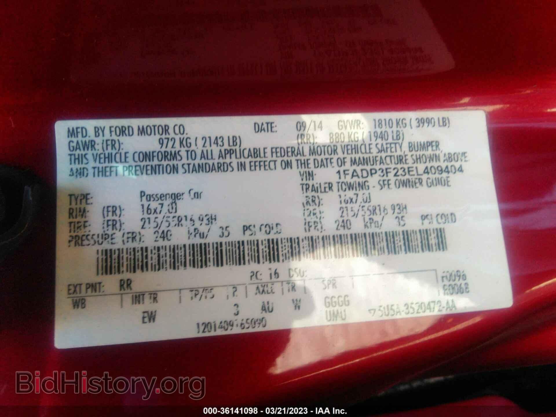 2014 FORD FOCUS - VIN: 1FADP3F23EL409404 - Фото 9