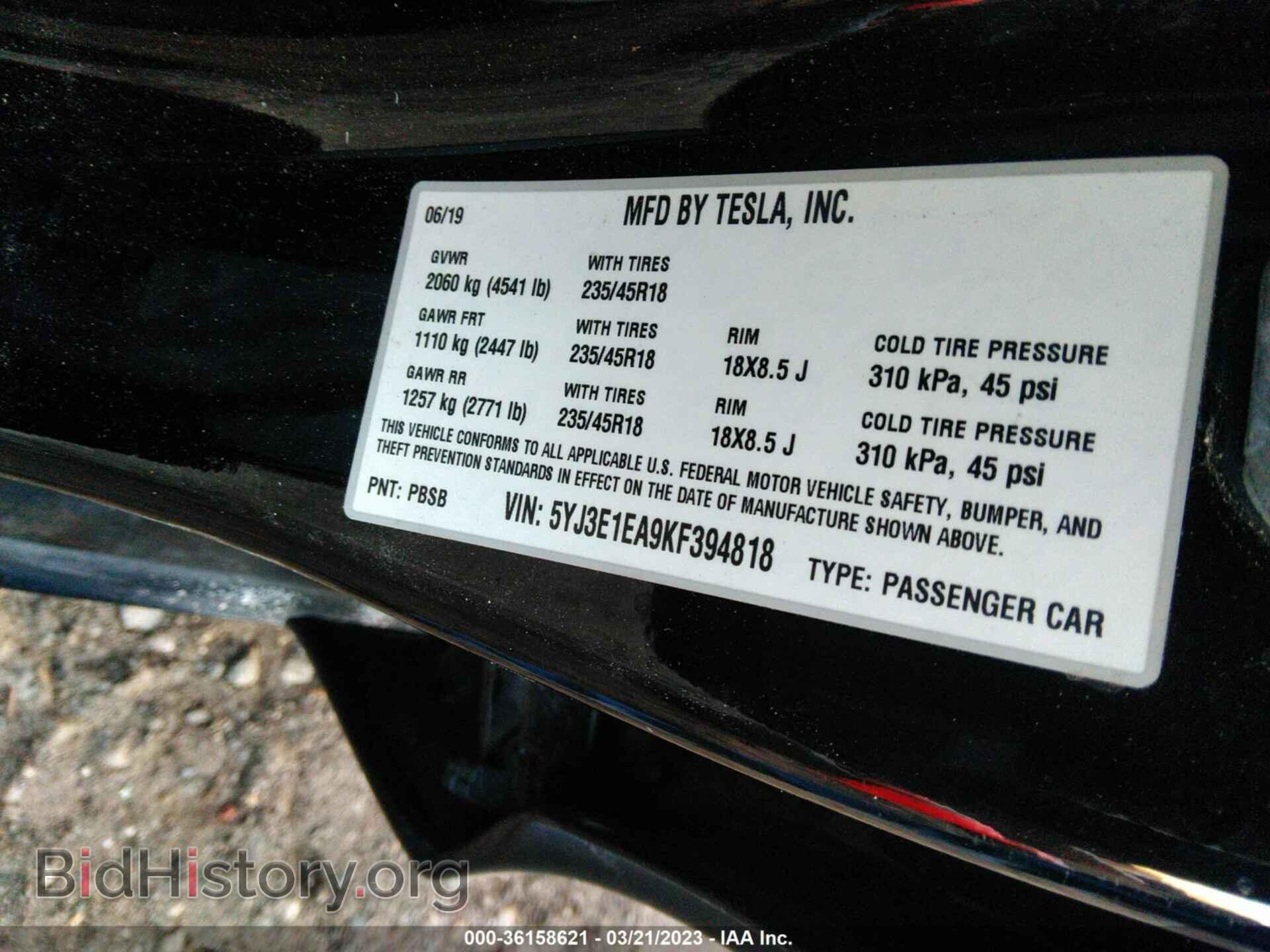 2019 TESLA MODEL 3 - VIN: 5YJ3E1EA9KF394818 - Photo 9
