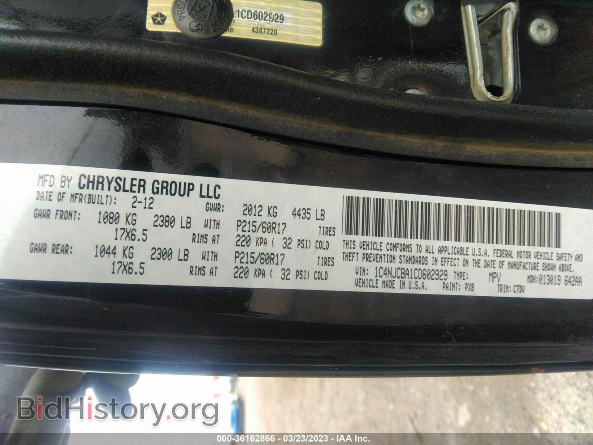 2012 JEEP COMPASS - VIN: 1C4NJCBA1CD602929 - Фото 9