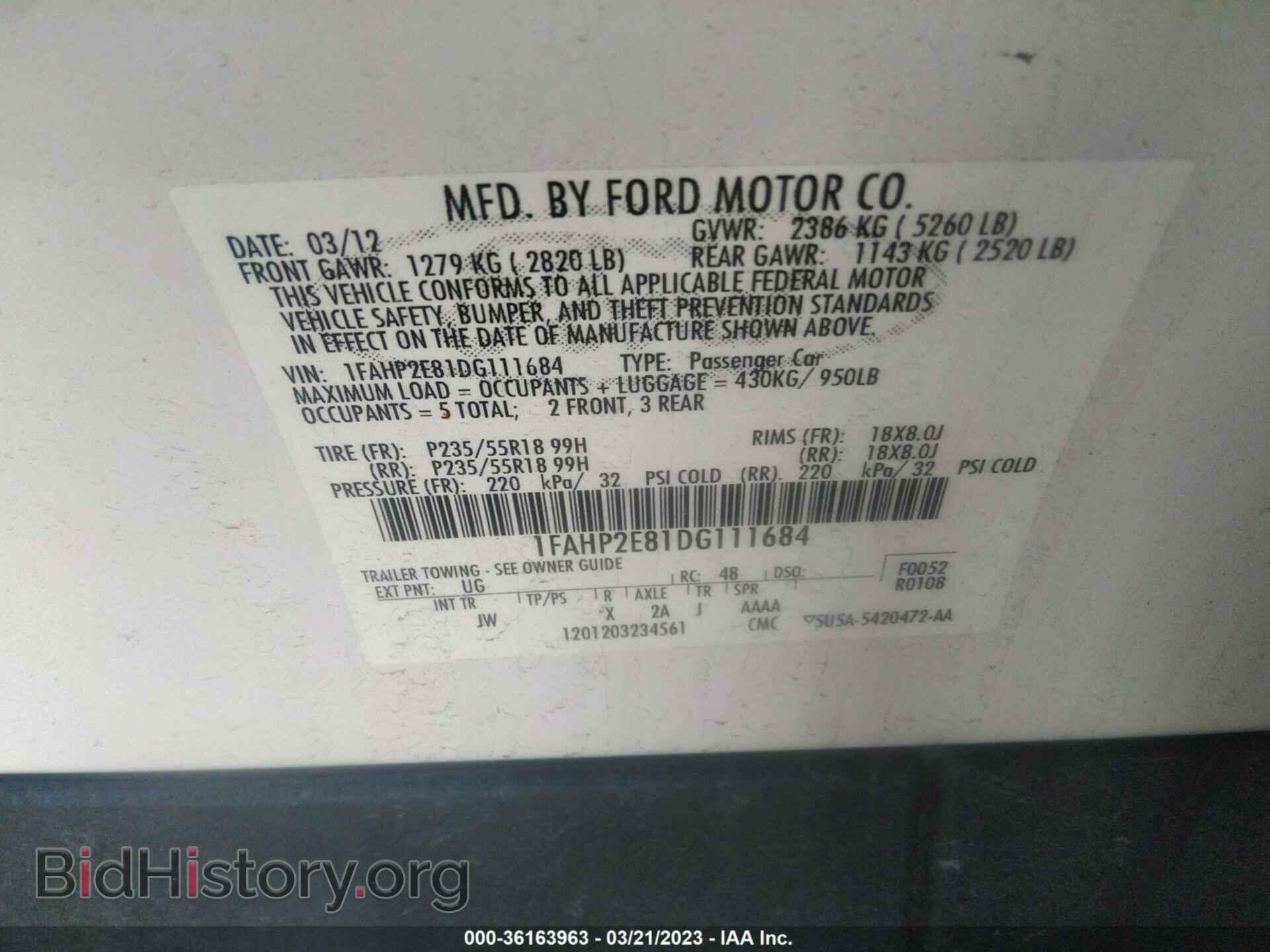 2013 FORD TAURUS - VIN: 1FAHP2E81DG111684 - Фото 9