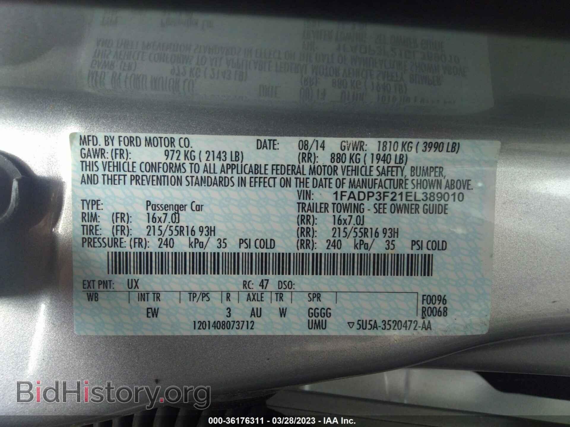 2014 FORD FOCUS - VIN: 1FADP3F21EL389010 - Фото 9