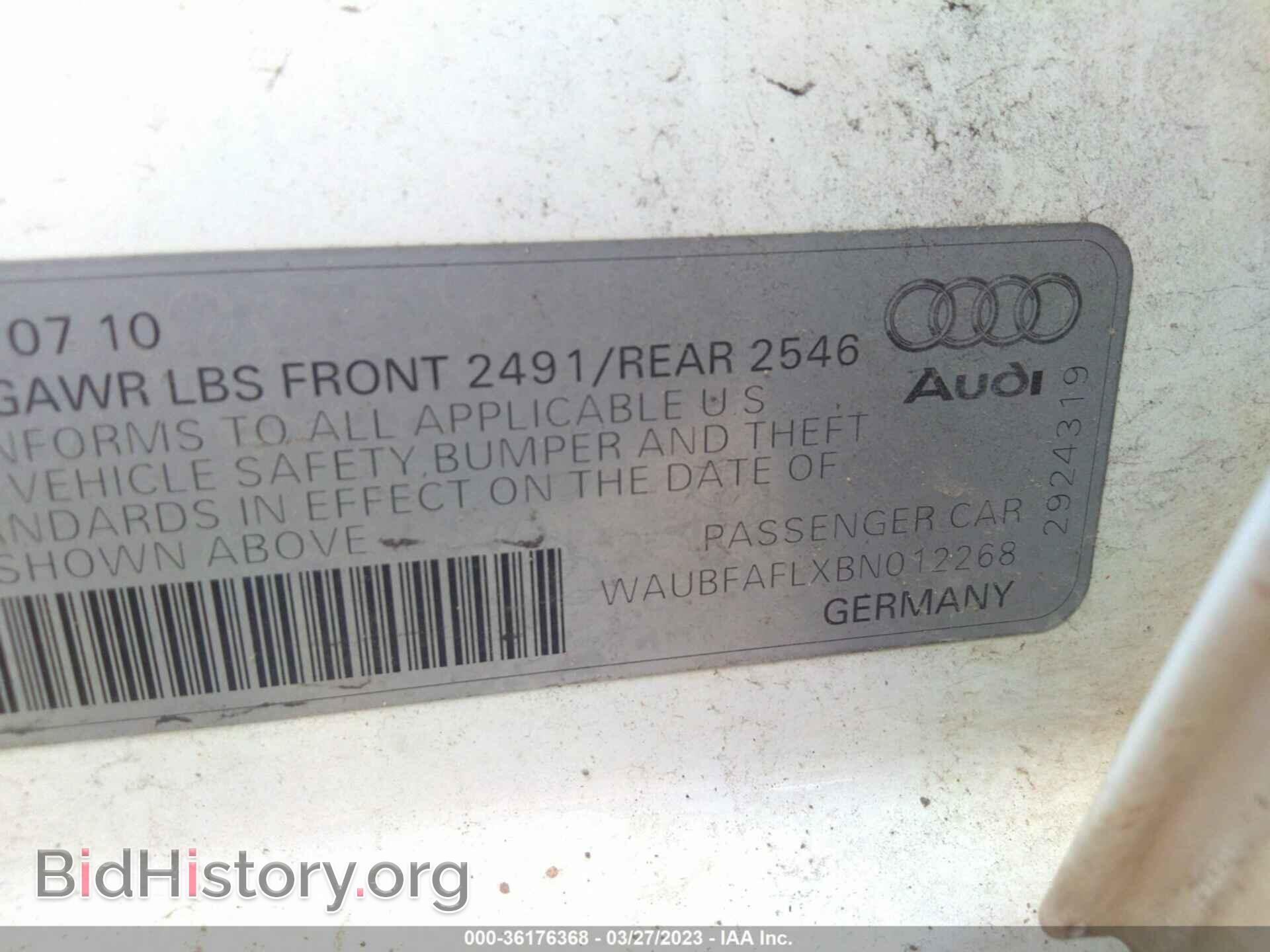2011 AUDI A4 - VIN: WAUBFAFLXBN012268 - Фото 9