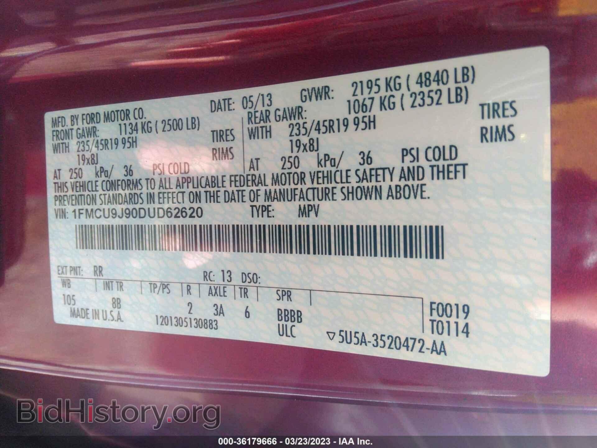 2013 FORD ESCAPE - VIN: 1FMCU9J90DUD62620 - Фото 9