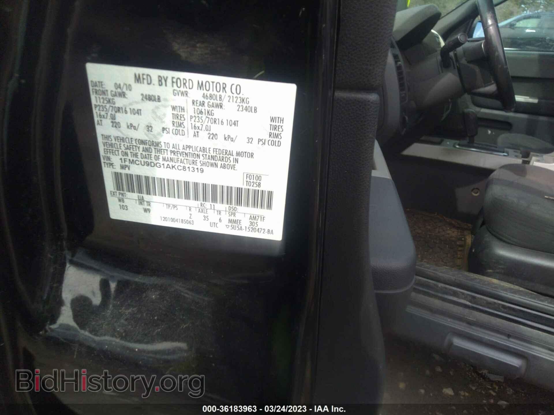 2010 FORD ESCAPE - VIN: 1FMCU9DG1AKC81319 - Фото 9
