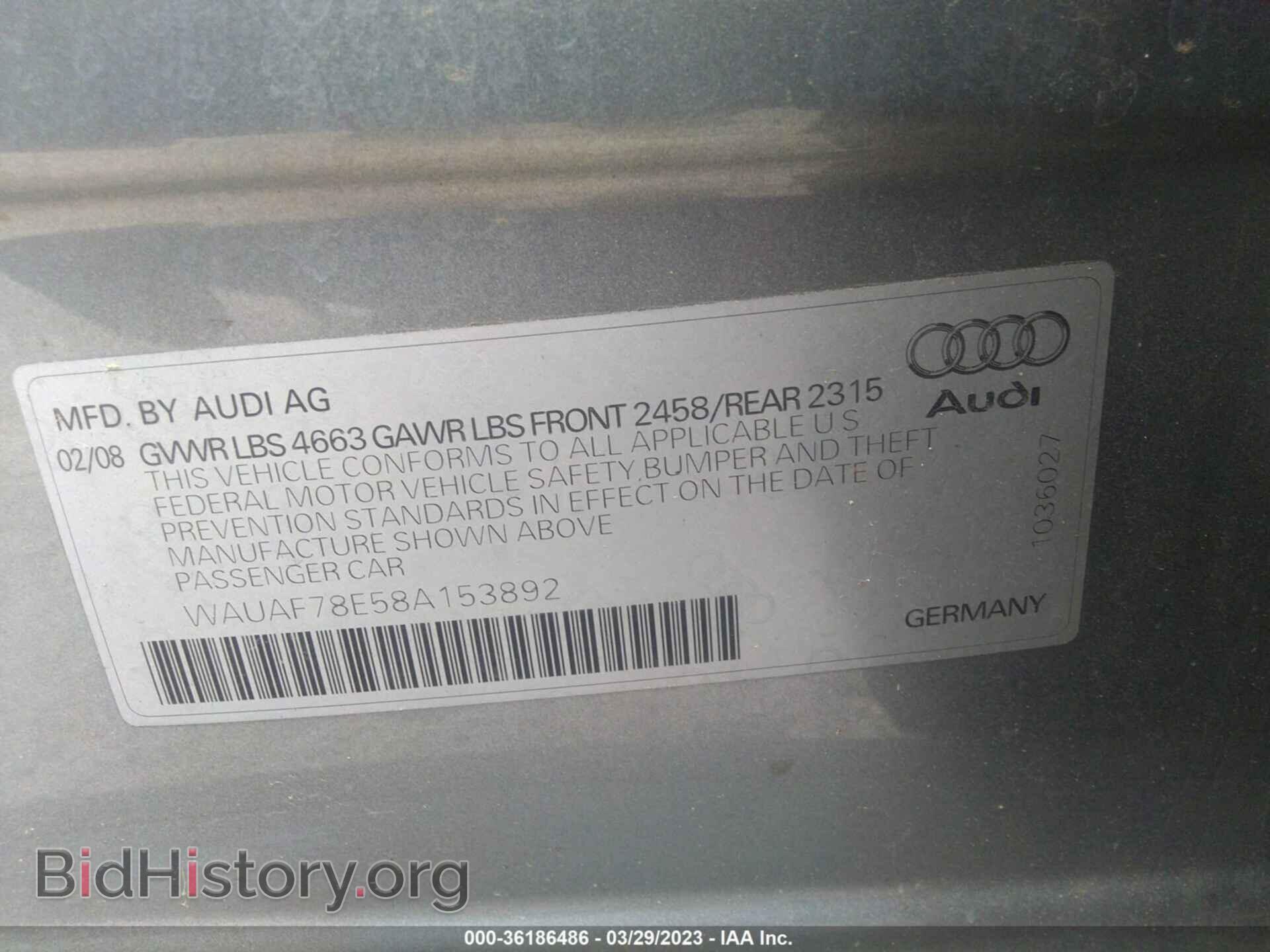 2008 AUDI A4 - VIN: WAUAF78E58A153892 - Фото 9