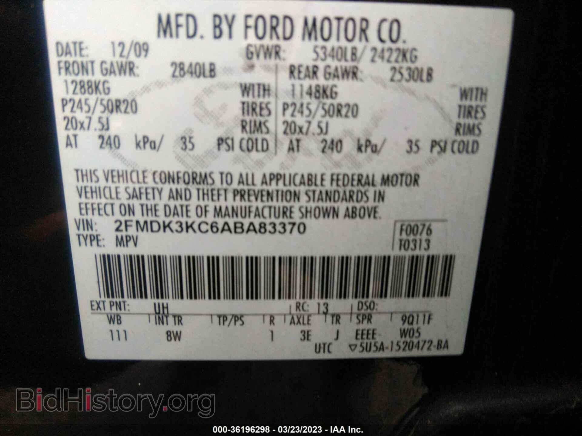 2010 FORD EDGE - VIN: 2FMDK3KC6ABA83370 - Фото 9