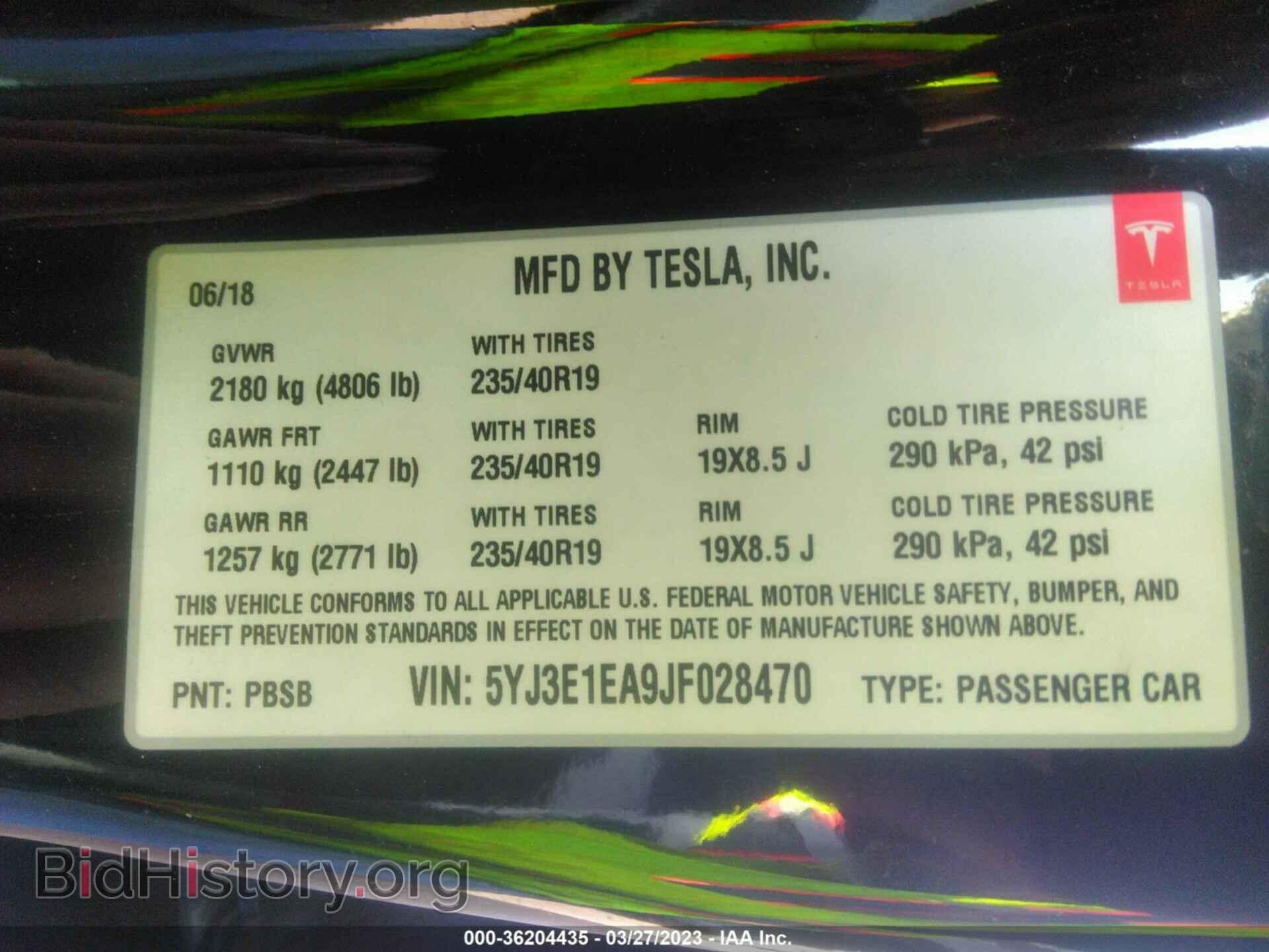 2018 TESLA MODEL 3 - VIN: 5YJ3E1EA9JF028470 - Фото 9