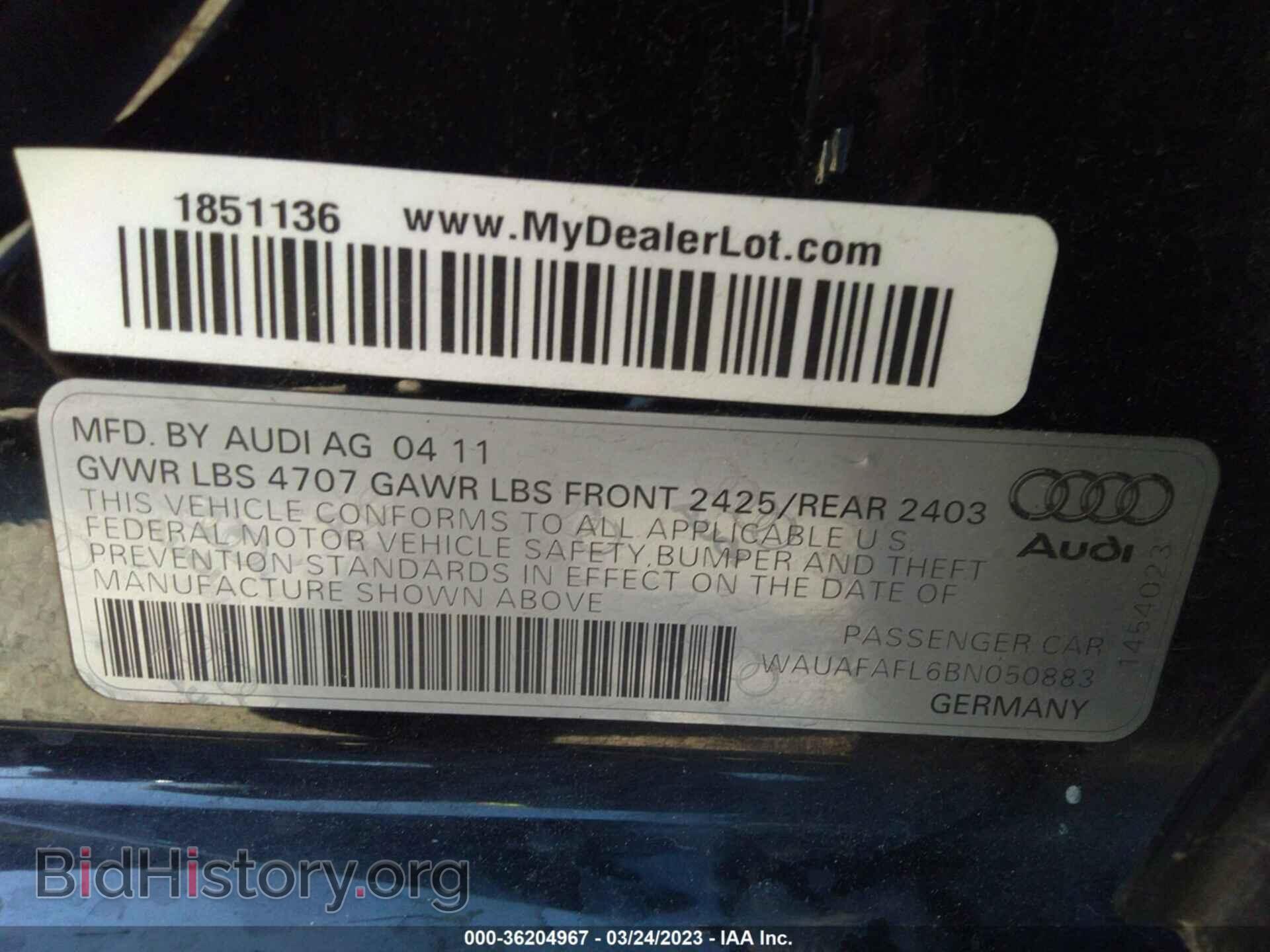 2011 AUDI A4 - VIN: WAUAFAFL6BN050883 - Фото 9