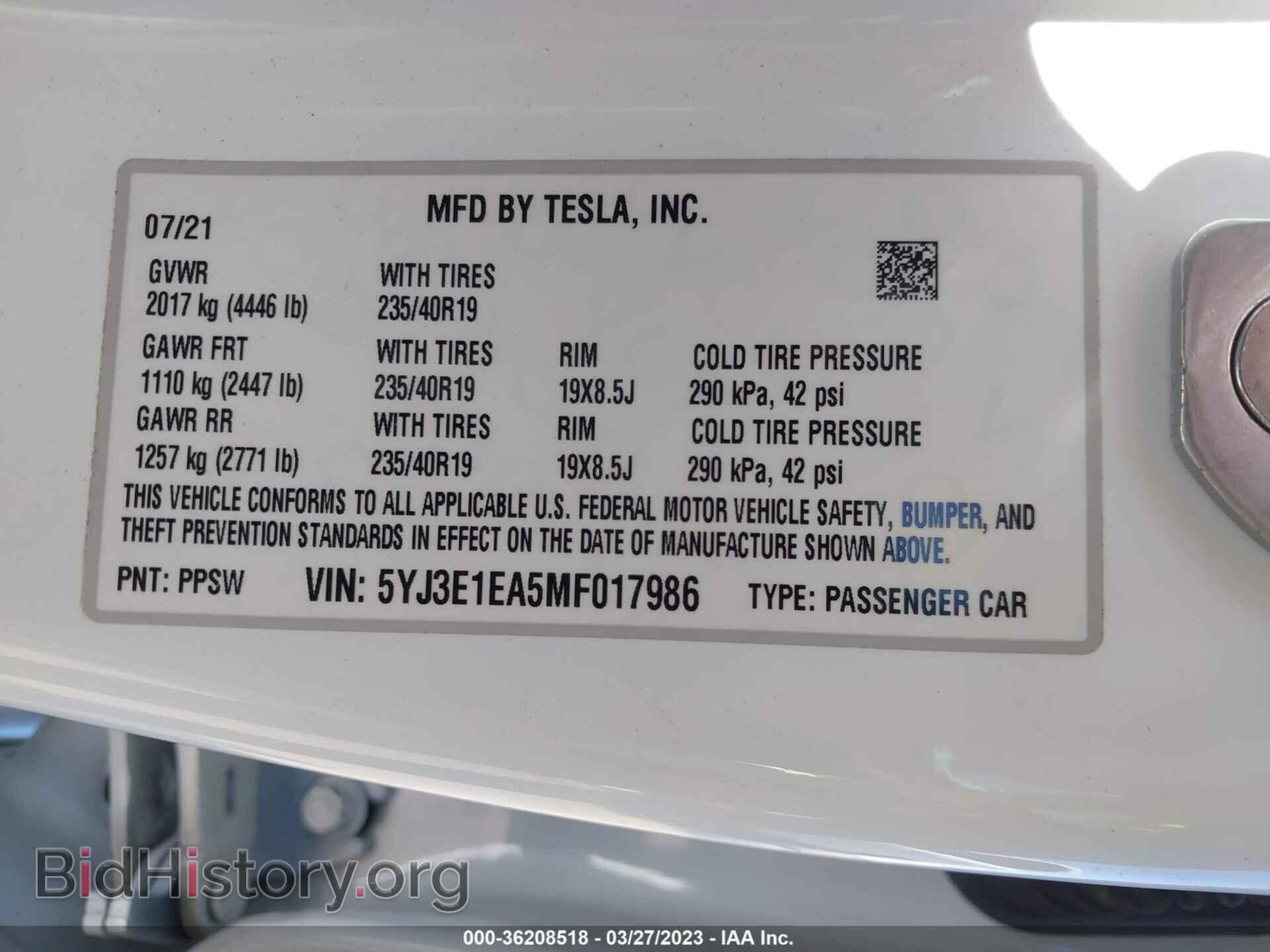 2021 TESLA MODEL 3 - VIN: 5YJ3E1EA5MF017986 - Фото 9