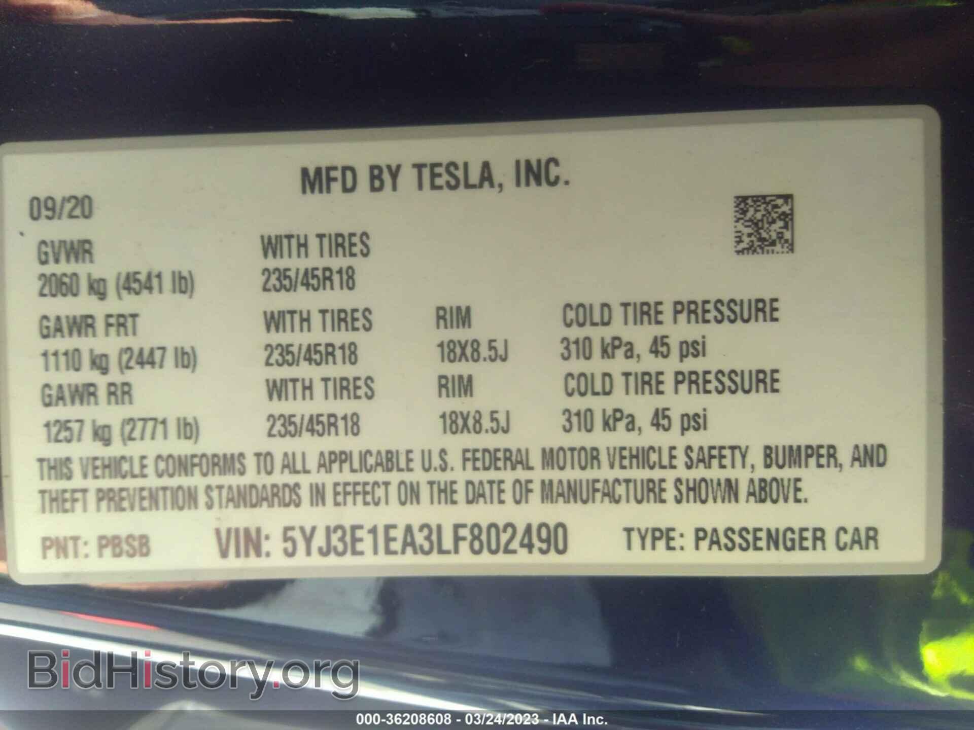 2020 TESLA MODEL 3 - VIN: 5YJ3E1EA3LF802490 - Фото 9