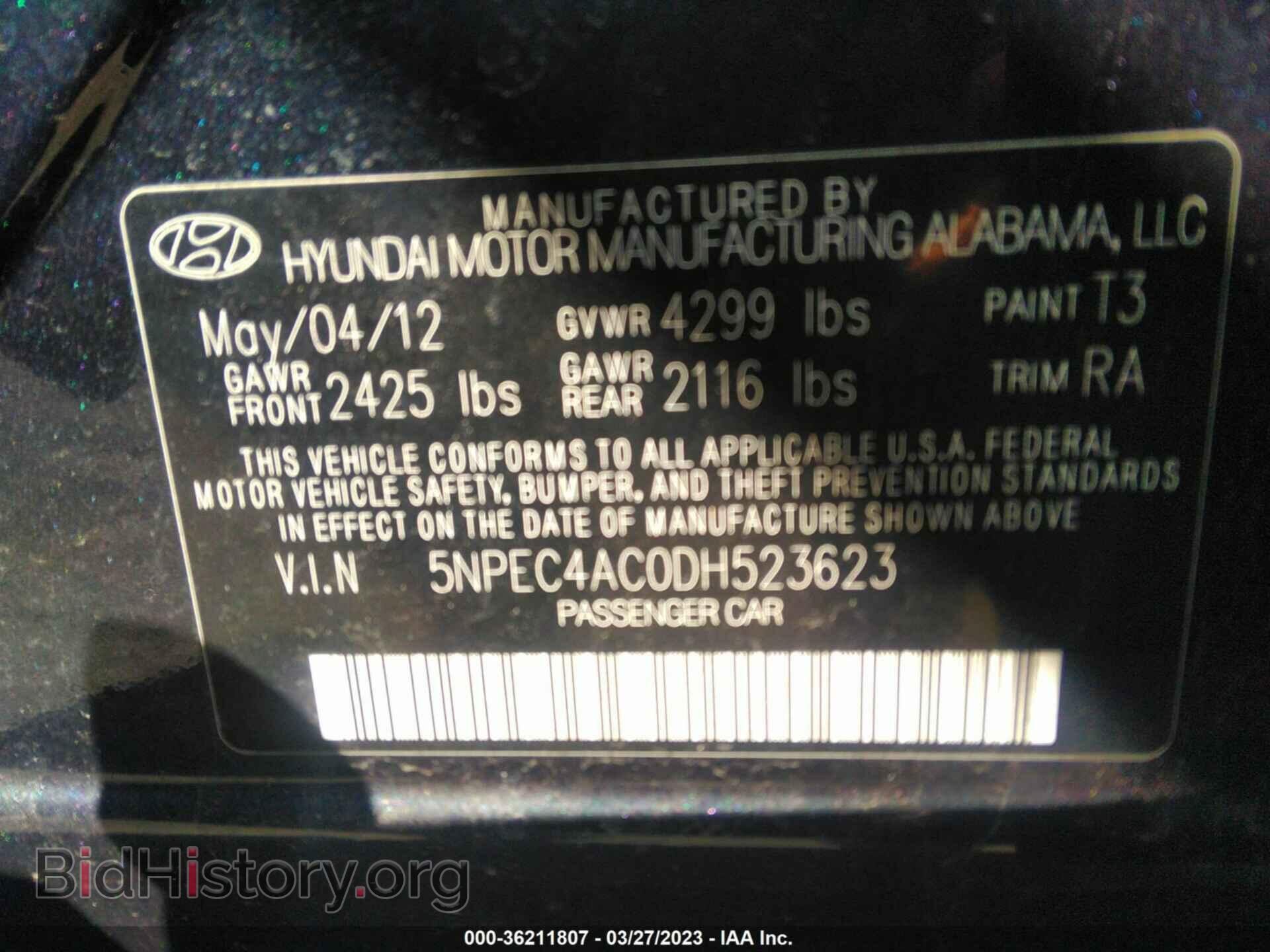 2013 HYUNDAI SONATA - VIN: 5NPEC4AC0DH523623 - Фото 9