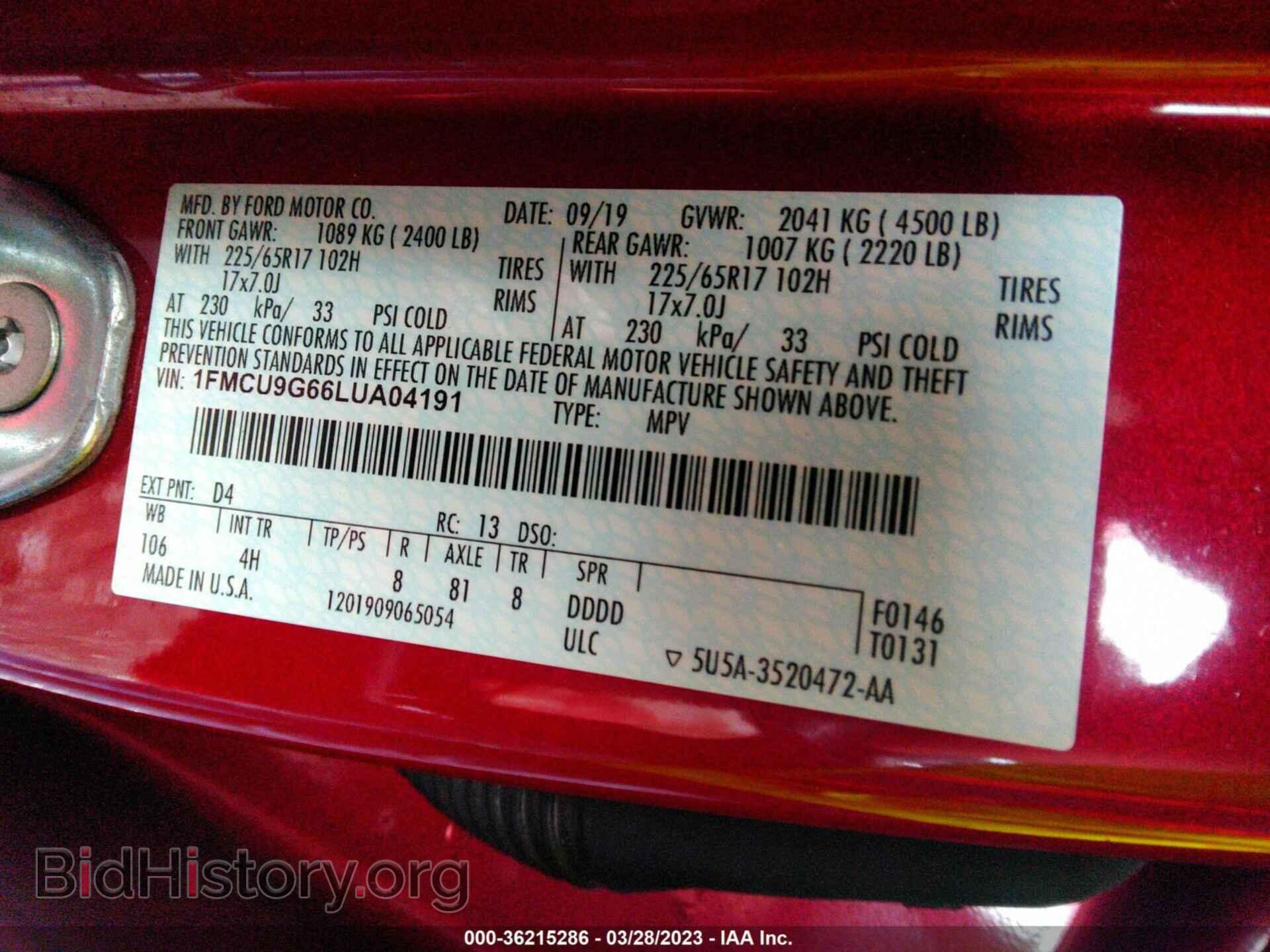 2020 FORD ESCAPE - VIN: 1FMCU9G66LUA04191 - Фото 9