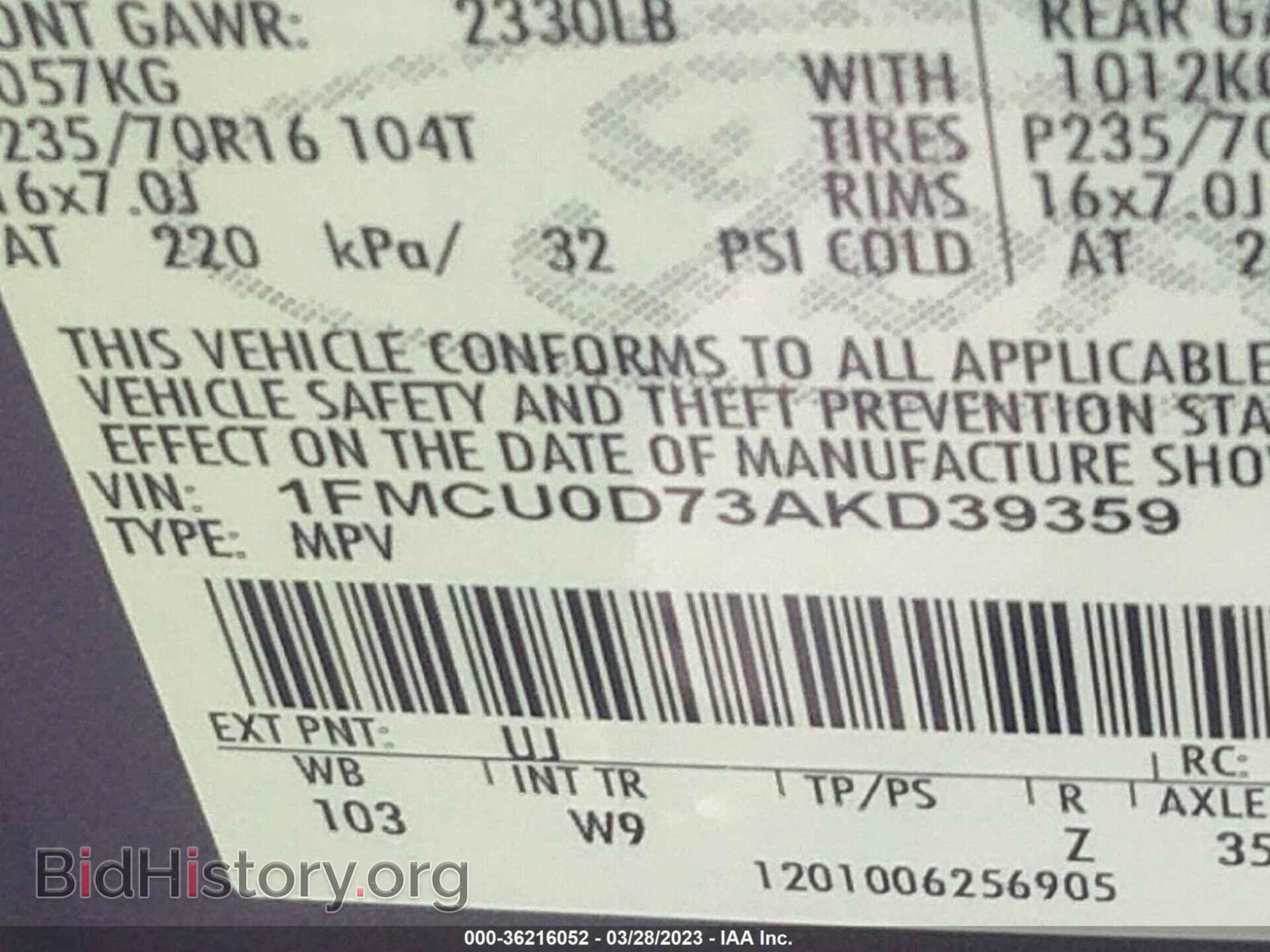 2010 FORD ESCAPE - VIN: 1FMCU0D73AKD39359 - Photo 9