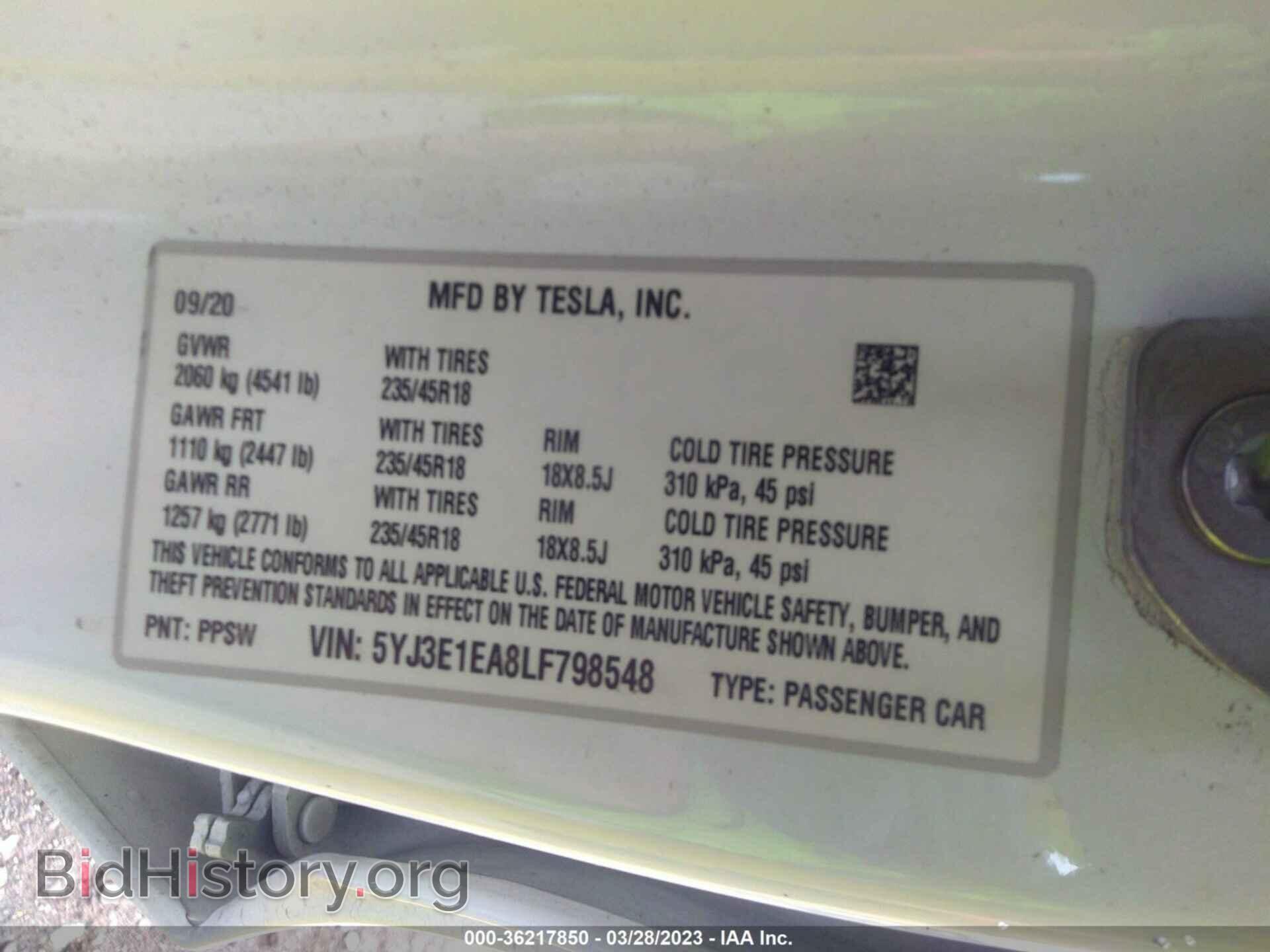 2020 TESLA MODEL 3 - VIN: 5YJ3E1EA8LF798548 - Photo 9
