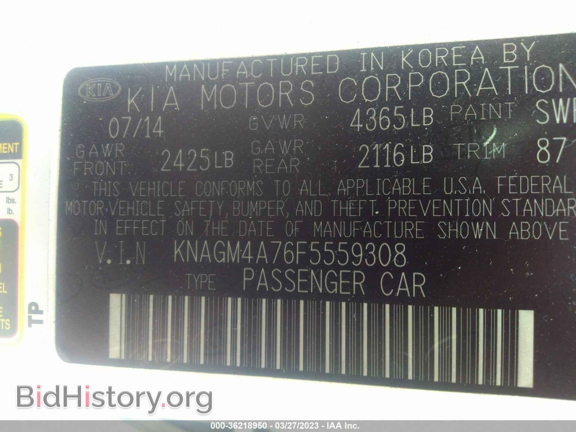 2015 KIA OPTIMA - VIN: KNAGM4A76F5559308 - Фото 9