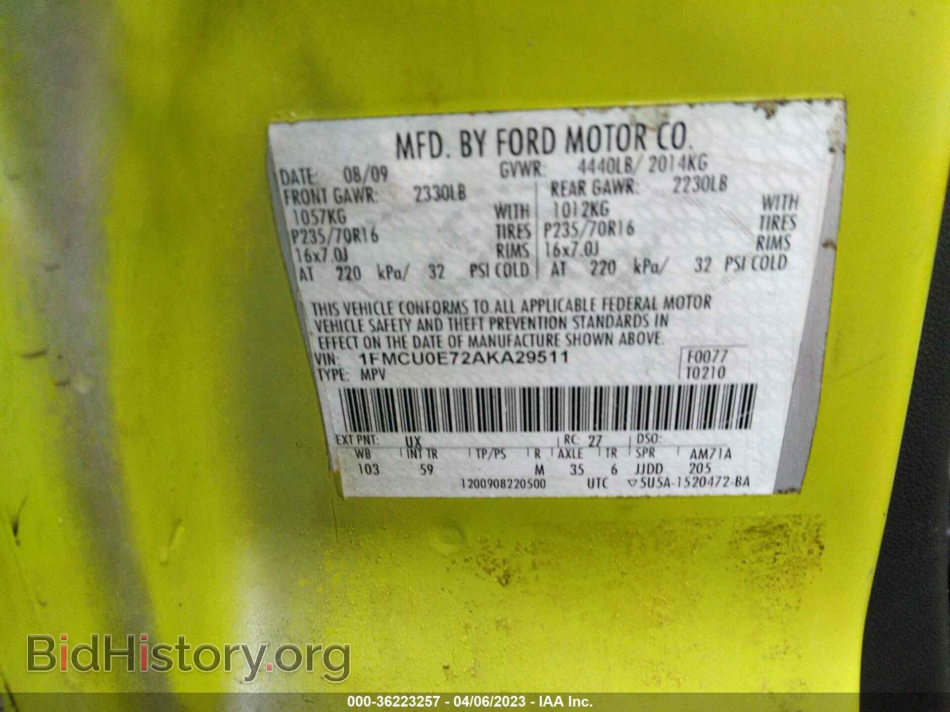 2010 FORD ESCAPE - VIN: 1FMCU0E72AKA29511 - Фото 9