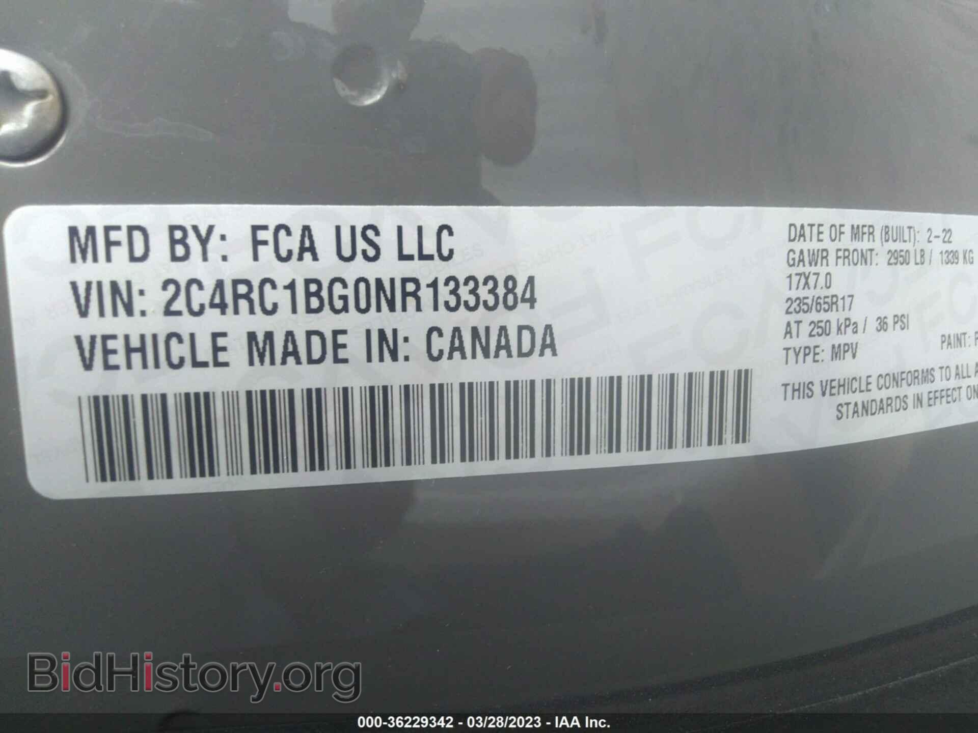 2022 CHRYSLER PACIFICA - VIN: 2C4RC1BG0NR133384 - Фото 9