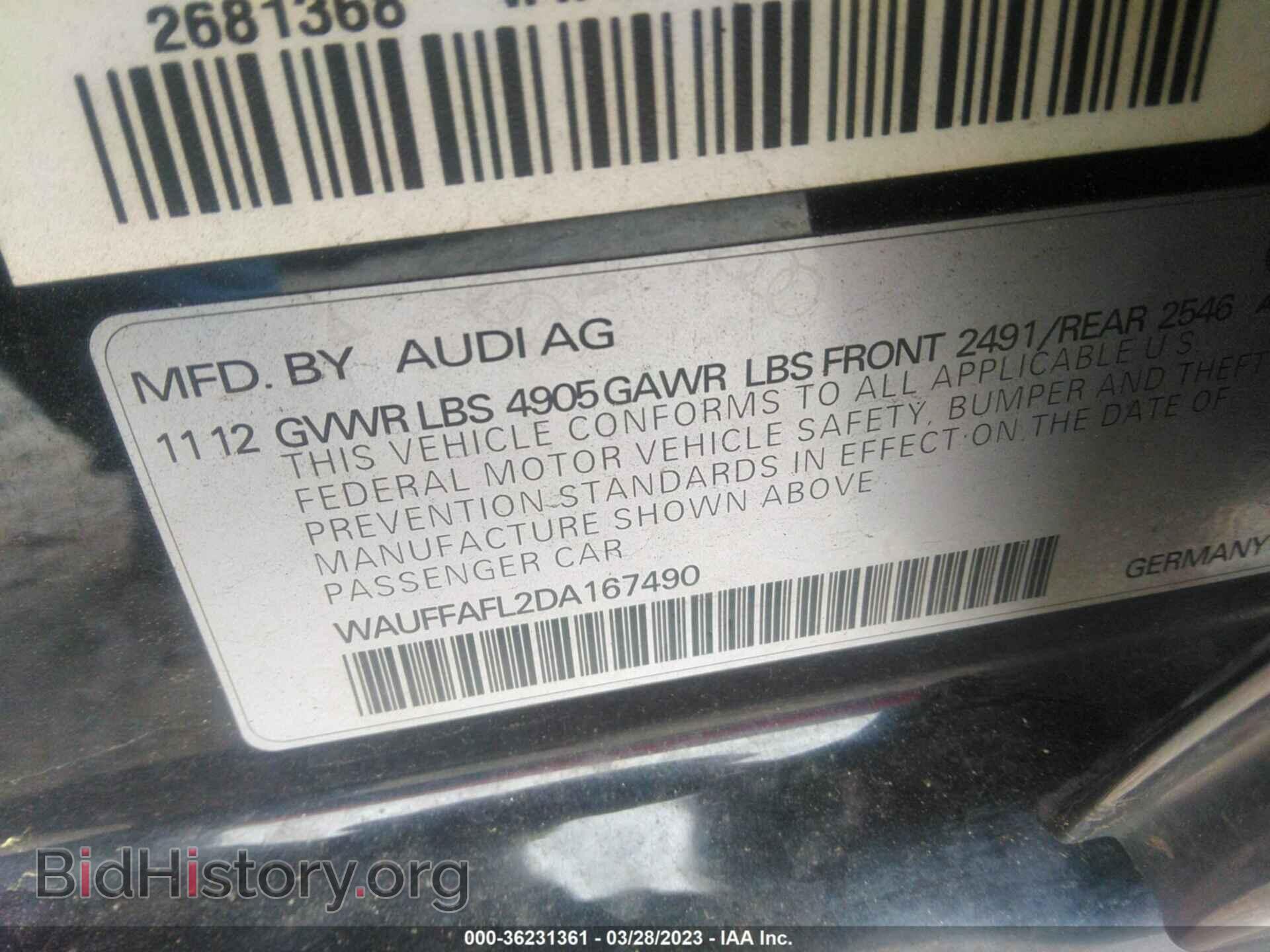 2013 AUDI A4 - VIN: WAUFFAFL2DA167490 - Фото 9