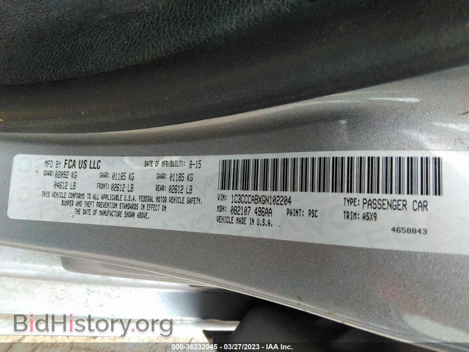 2016 CHRYSLER 200 - VIN: 1C3CCCABXGN102204 - Фото 9